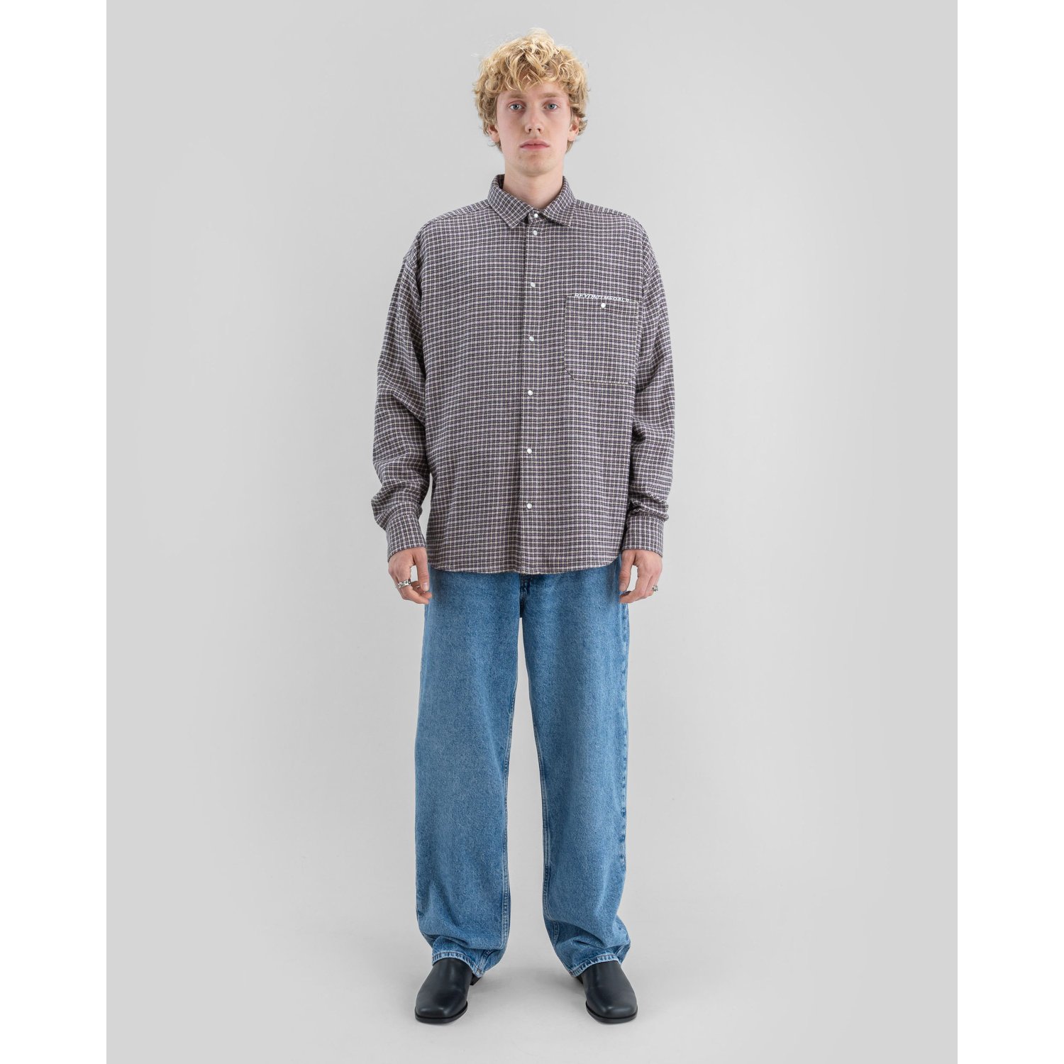 Chemise, motif pied-de-poule, piqué, boutons, BEYOND METR, chemise, à carreaux, motif, patte de boutonnage, poche poitrine, chemise, chemise à carreaux, manches longues, patte de boutonnage, jean