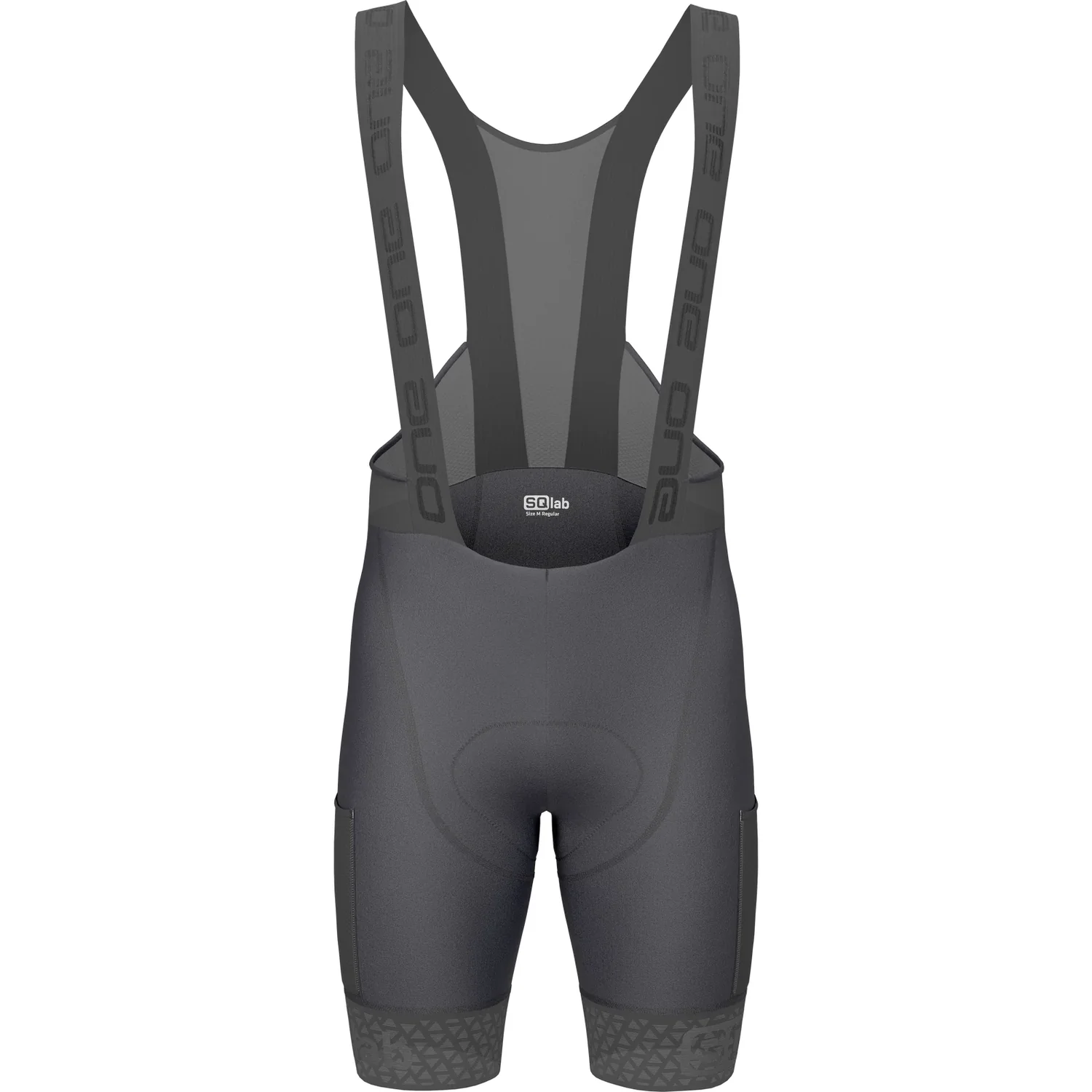 SQB-Bike Short ONE14 Cuissard de cyclisme, cuissard à bretelles, rembourrage au niveau de l'assise, gris foncé, bas des jambes à motifs