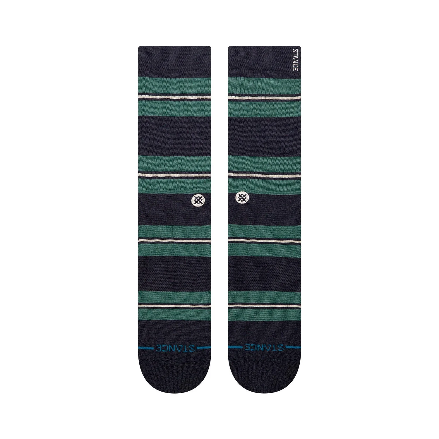 Chaussettes montant jusqu'aux genoux, rayées, bleu foncé et vert, en tissu