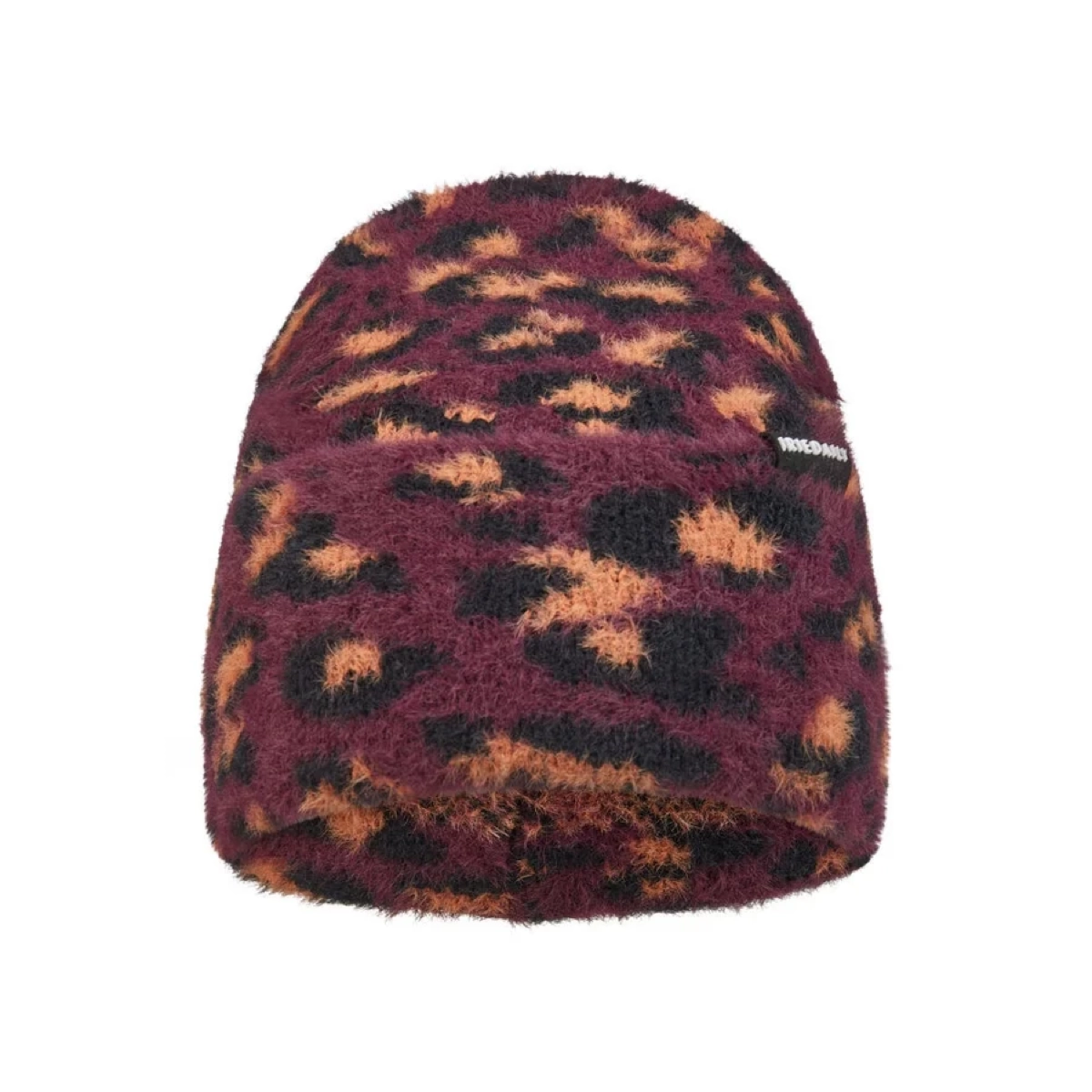 Fuzzy Feather Beanie Beanie, Fleece, Leopard-Print, Wildfarben, Wintermütze