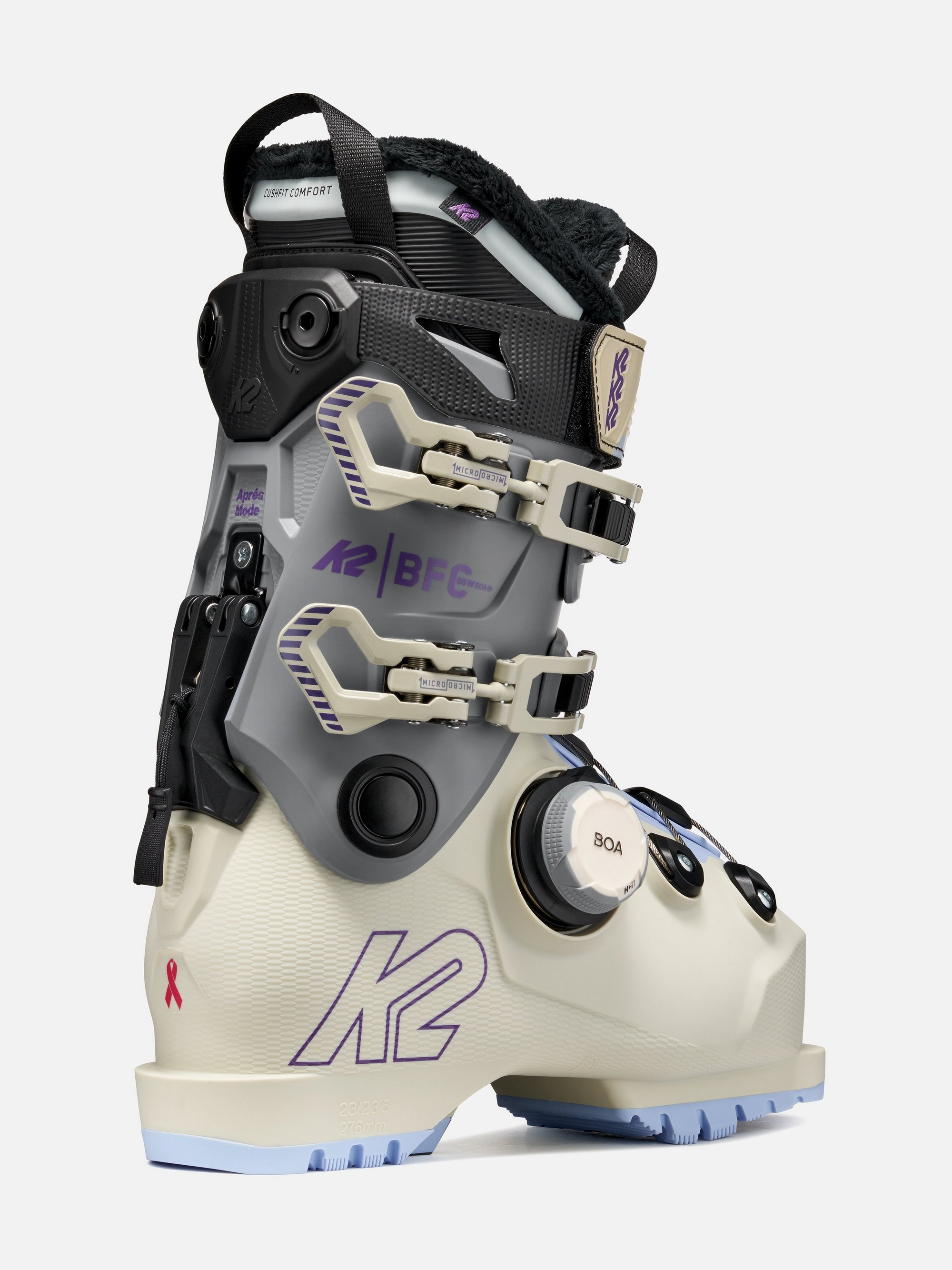 Ski boot, Power strap, Buckles, Plush lining, Color block