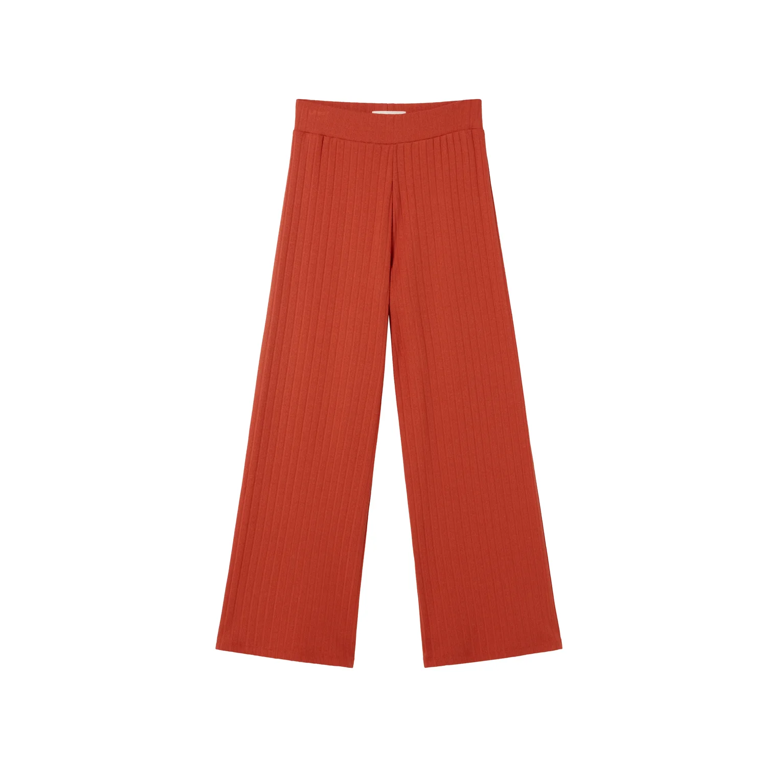 Pantalon pour femme, jambes larges, maille côtelée, rouge brique, taille élastiquée
