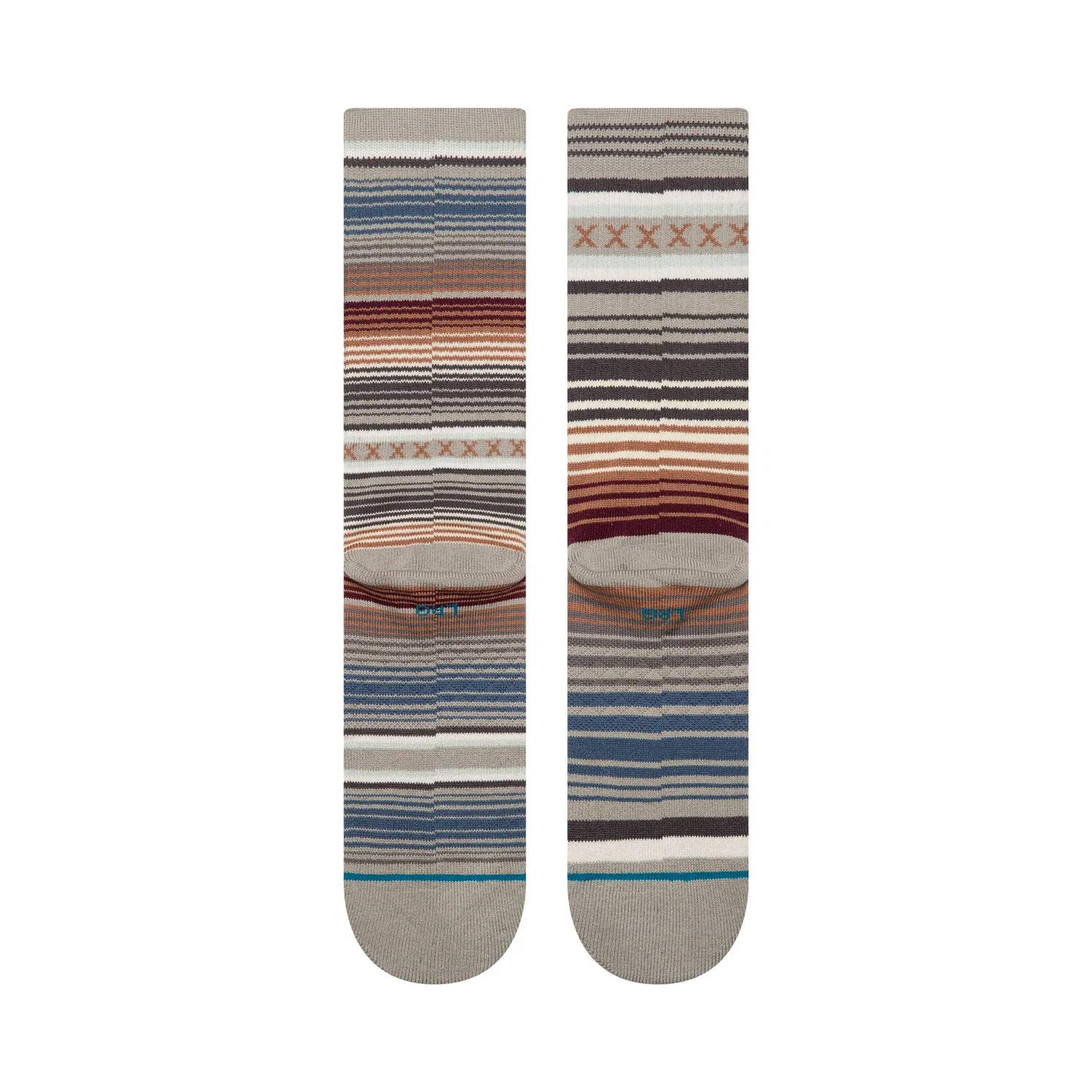 Chaussettes, tricotées en rond, à rayures, multicolores, motif en X