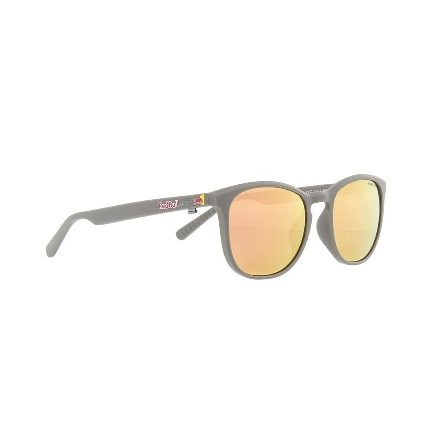 Lunettes de soleil, monture grise, verres miroités, verres jaunes, plastique