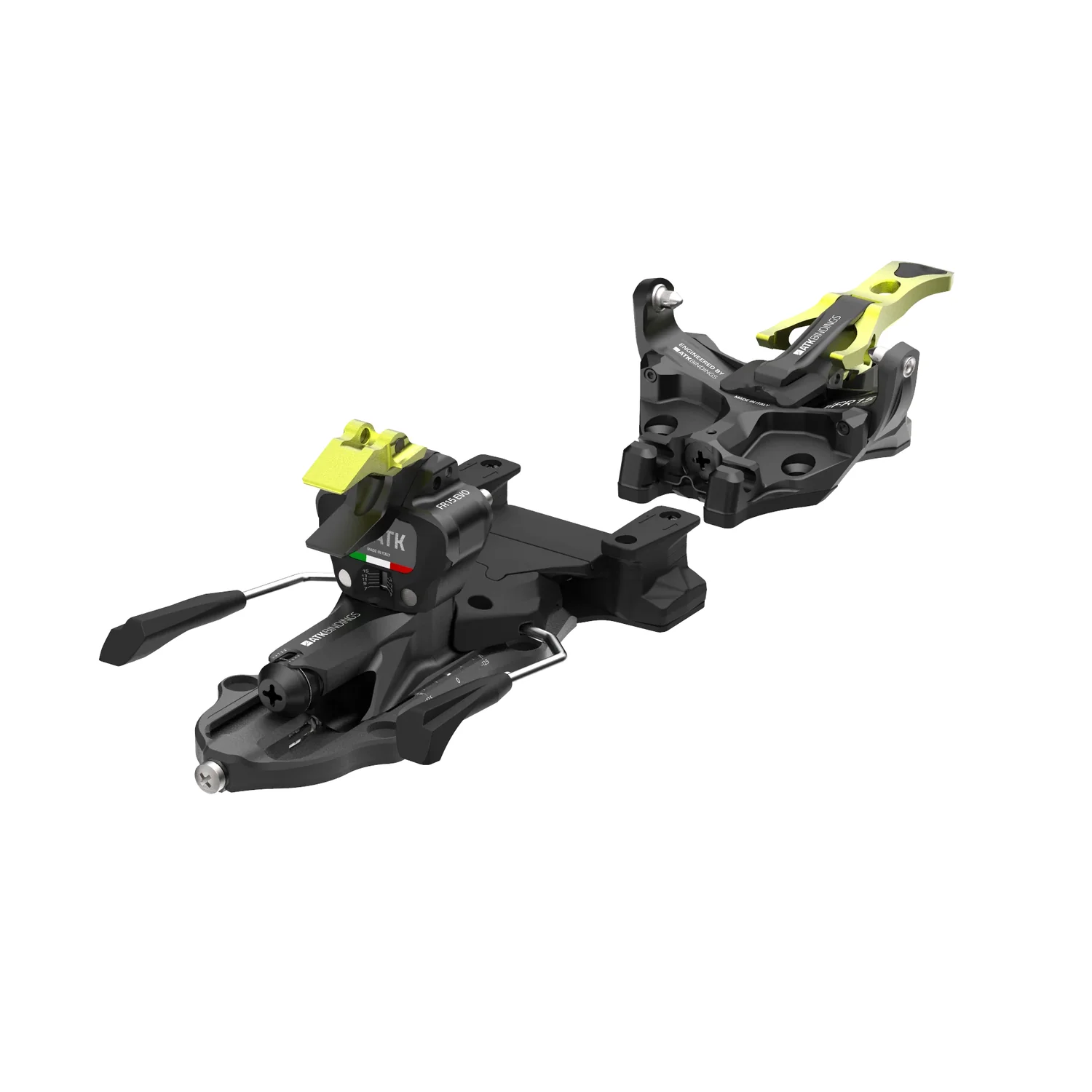 Freeraider 15 Evo Fixation de ski de randonnée, noire, détails jaune fluo, construction légère, fixation à broches