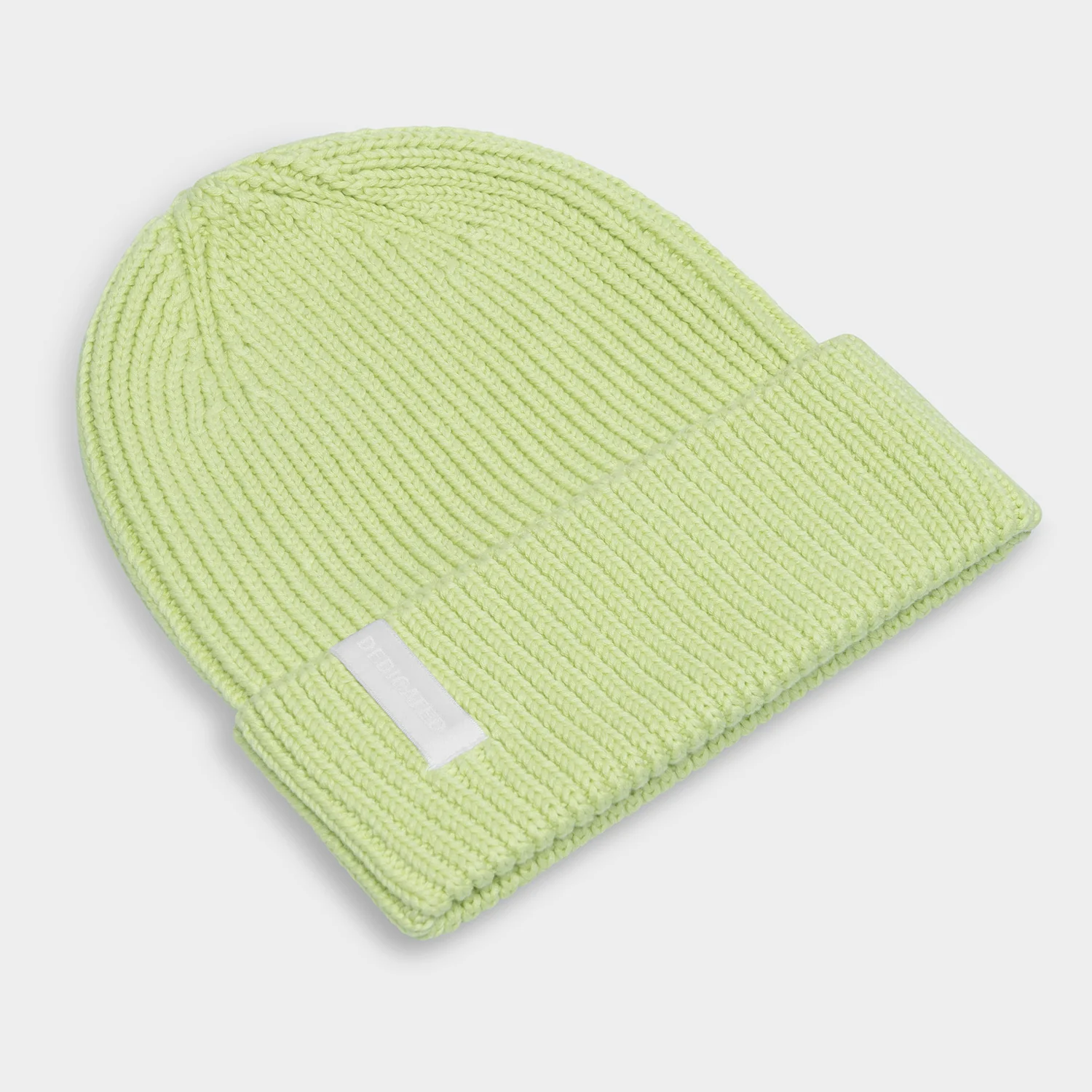 Beanie Narvik Strickmütze, Rippstrick, Hellgrün, Umschlagrand