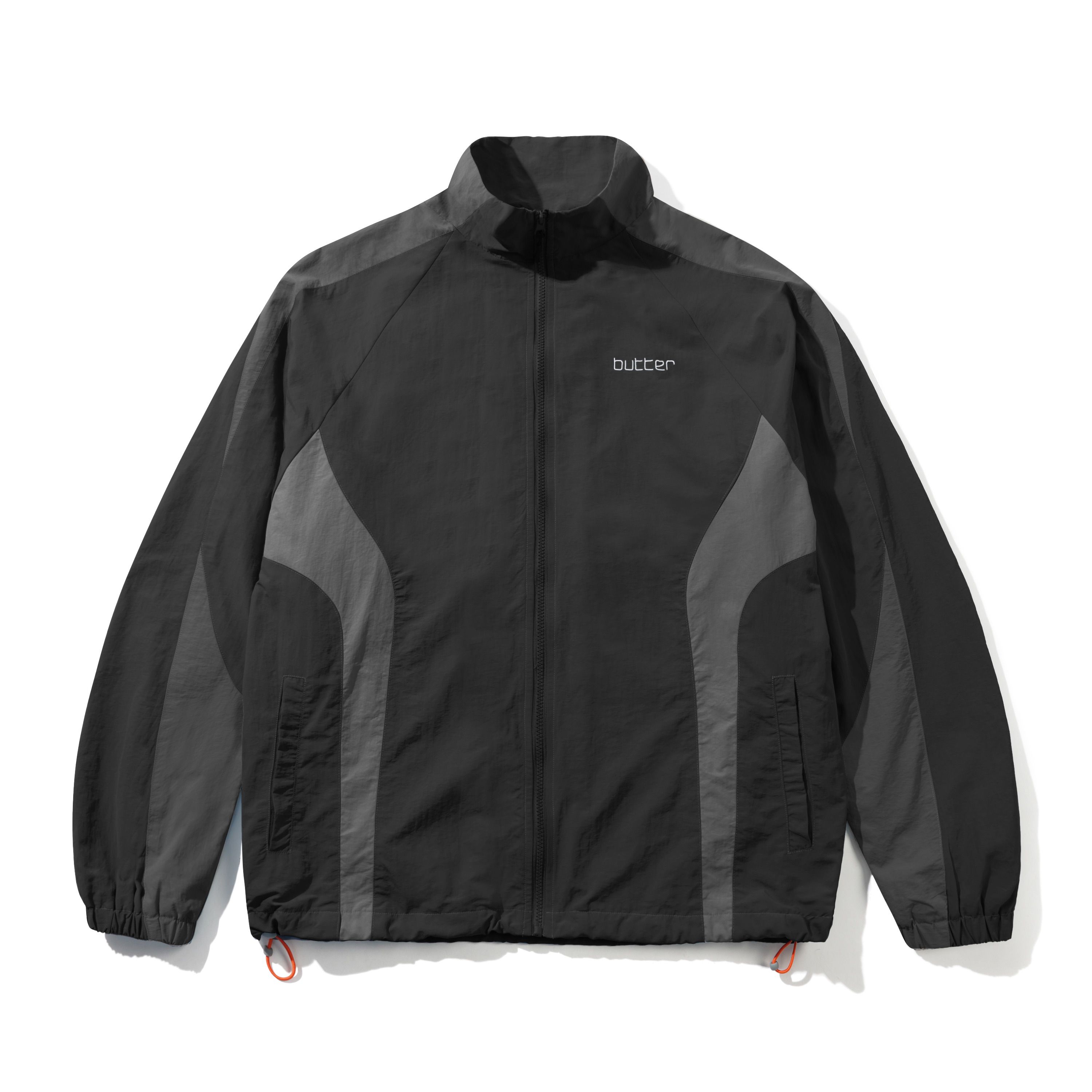 veste, coupe-vent, fermeture éclair, gris, coutures
