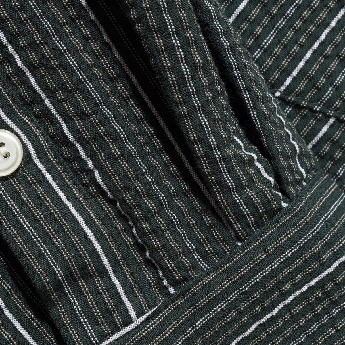 Seersucker Shirt Streifen, Leinen, Knopf, dunkelgrün, Stoff