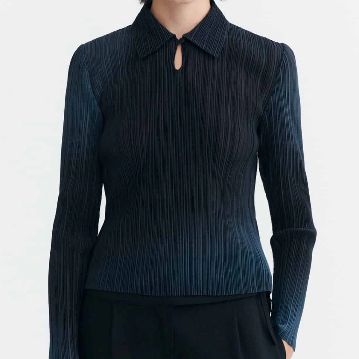 Bluse, Poloverschlusskleid?, Punkte?, Streifen, Dunkelblau