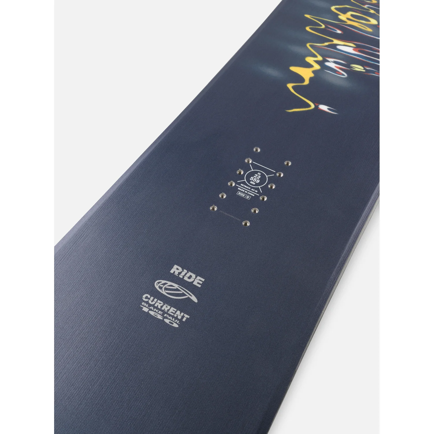 Current Snowboard, Dunkelblau, Montagebohrungen, Grafikdesign