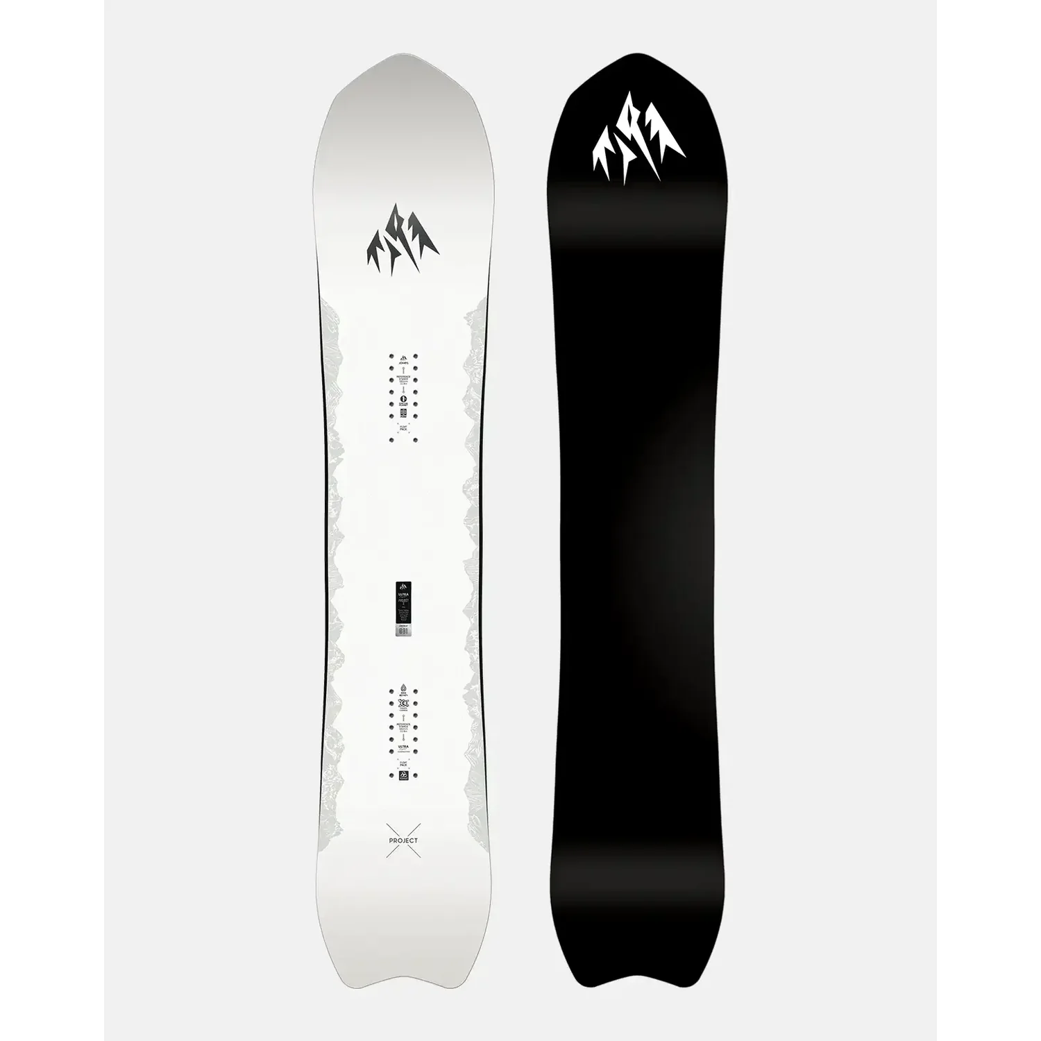 Snowboard, blanc et noir, all-mountain, forme twin-tip, motif montagne