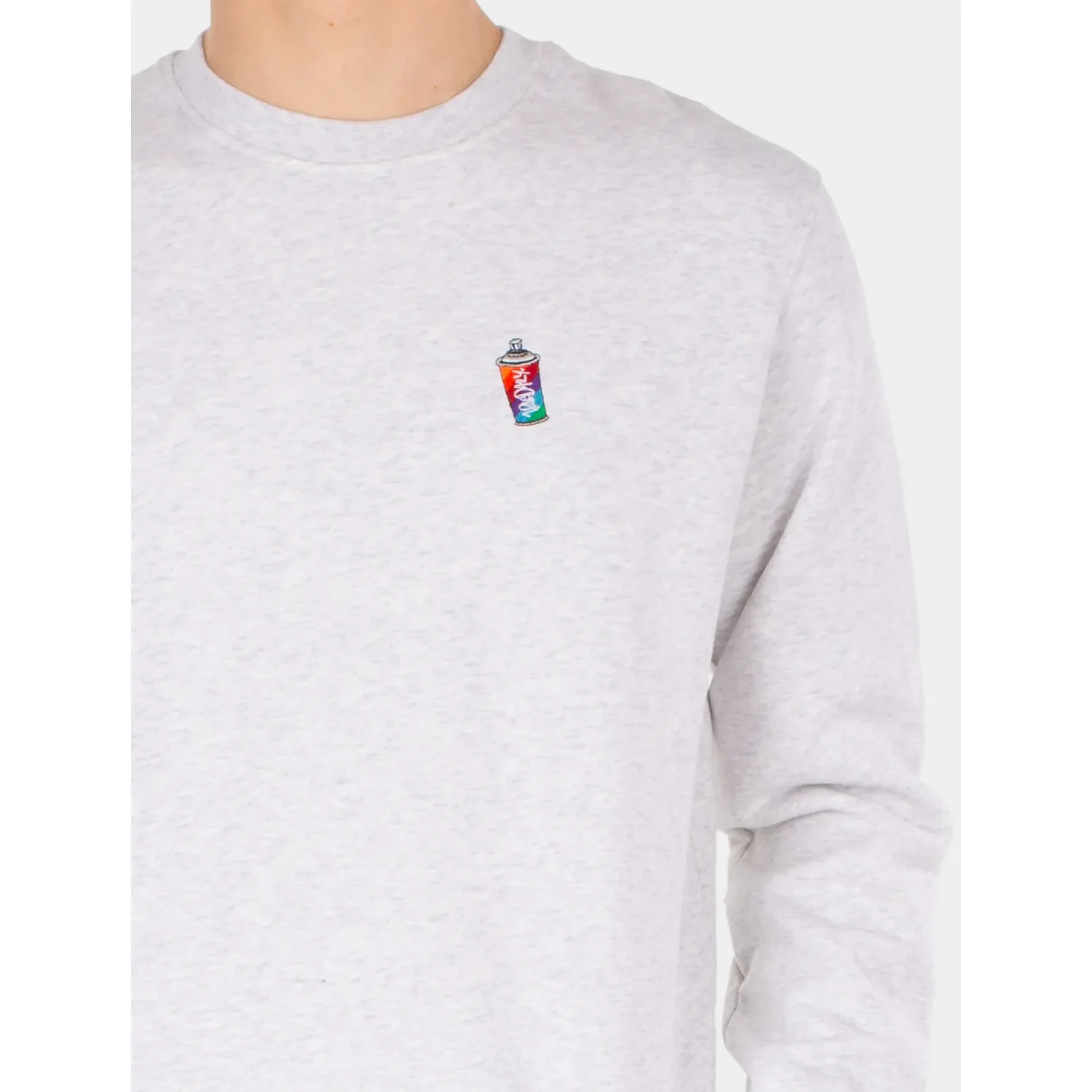 Minican Crewneck Sweatshirt, Langarm, Rundhalsausschnitt, Hellgrau, Bruststickerei