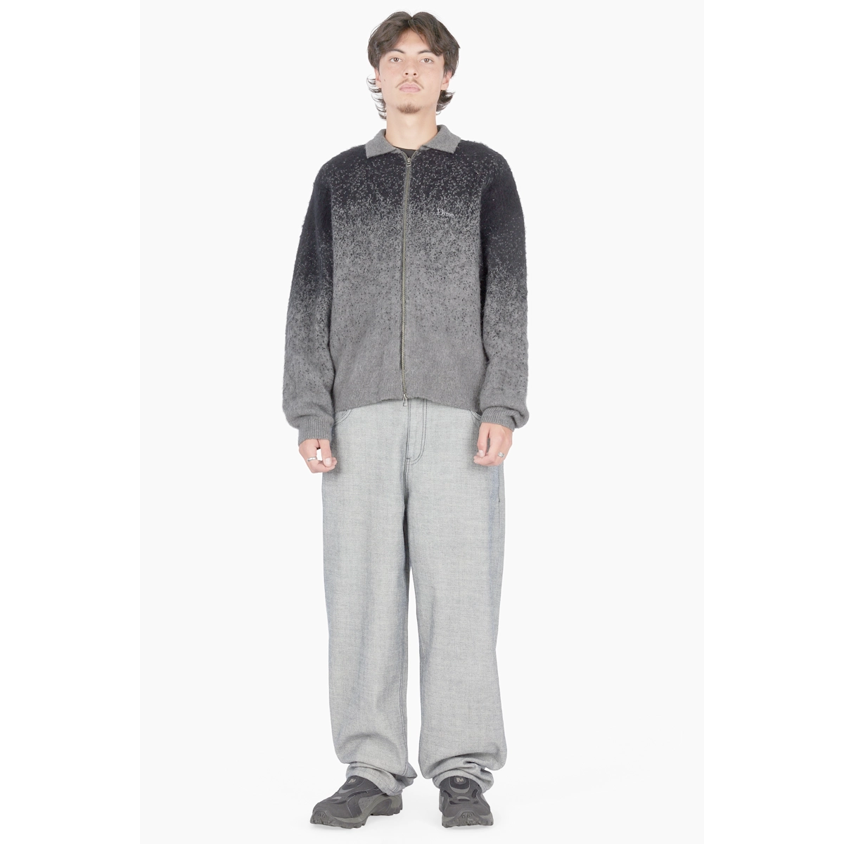 Veste à capuche, dégradé, fermeture éclair, cardigan, oversize, pull, veste à col, dégradé de couleurs, gris, confortable