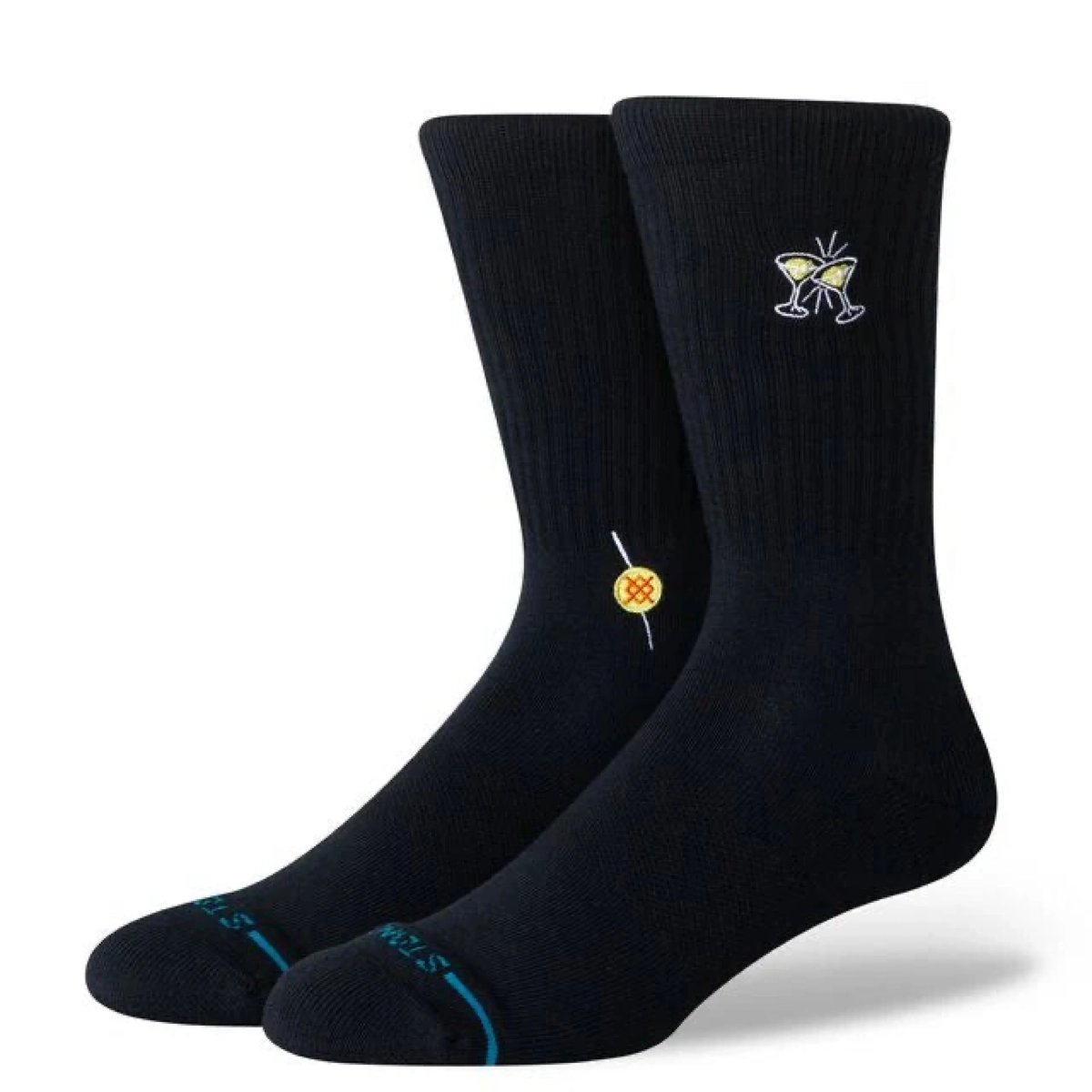 Chaussettes, montant jusqu’aux genoux, noires, en tricot côtelé, avec logo