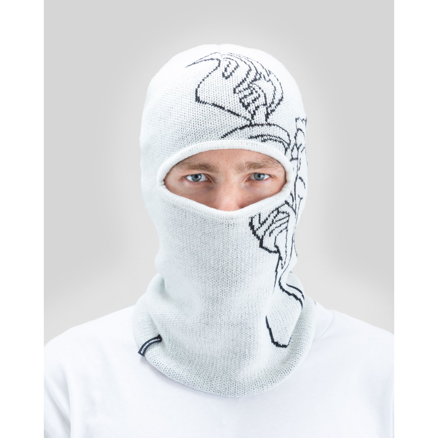 Jacquard Knit Balaclava Angel Balaclava, Knit mask, Weiß, Gemustert, Gesichtsschutz
