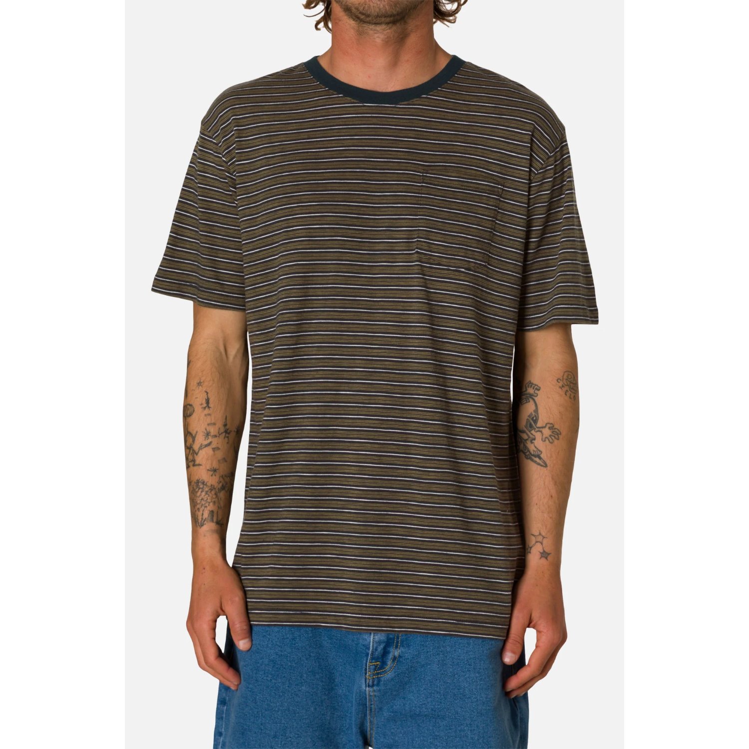 T-shirt, Streifen shirt, Kurzarm, Braun, Rundhals