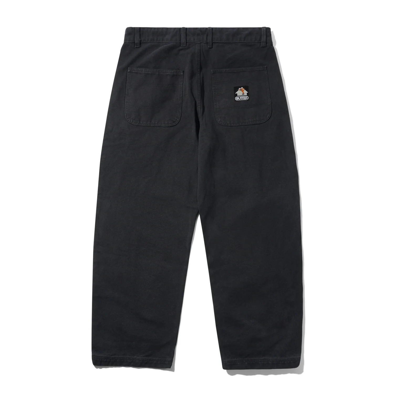 Schwarze Hose, weite Passform, Gesäßtaschen, Gürtelschlaufen, Baumwollstoff