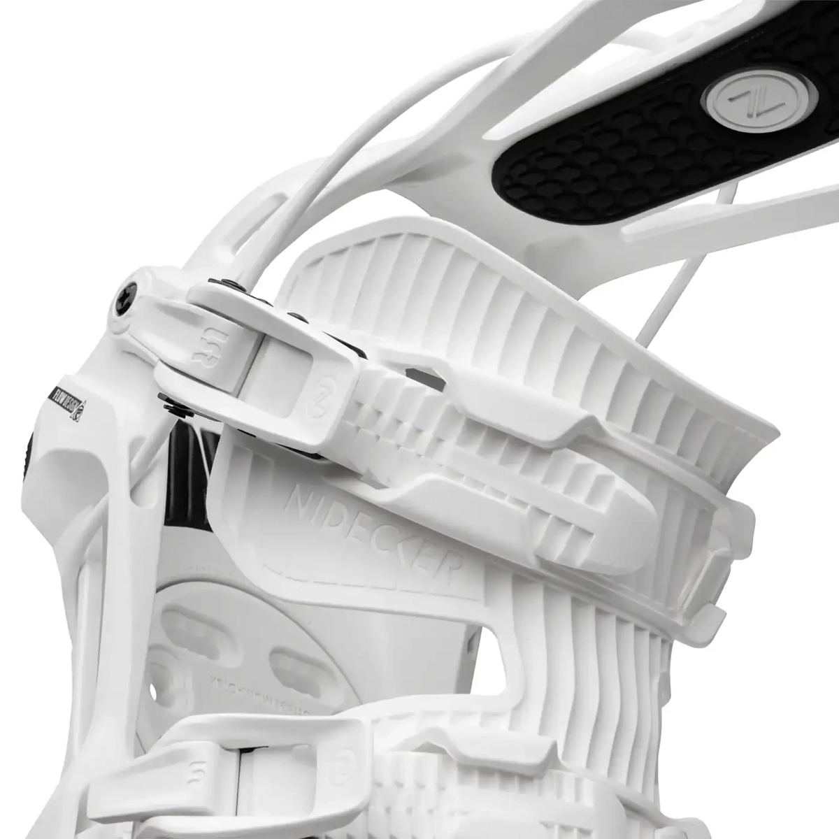 Flow Nexus Snowboard Bindung, verstellbarer Riemen, weißer Kunststoff, verstellbare Fersenstütze, Zehenriemen, Schneeschuh-Bindung, Schnalle, Kunststoff, Weiß, Fersenriemen
