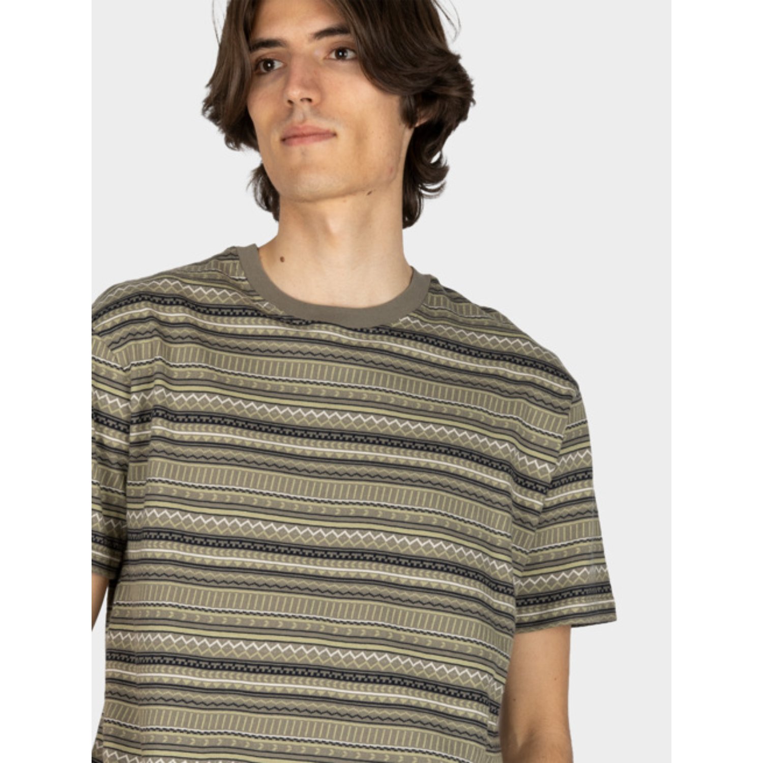 T-shirt, rayé, à motifs, col rond, manches courtes