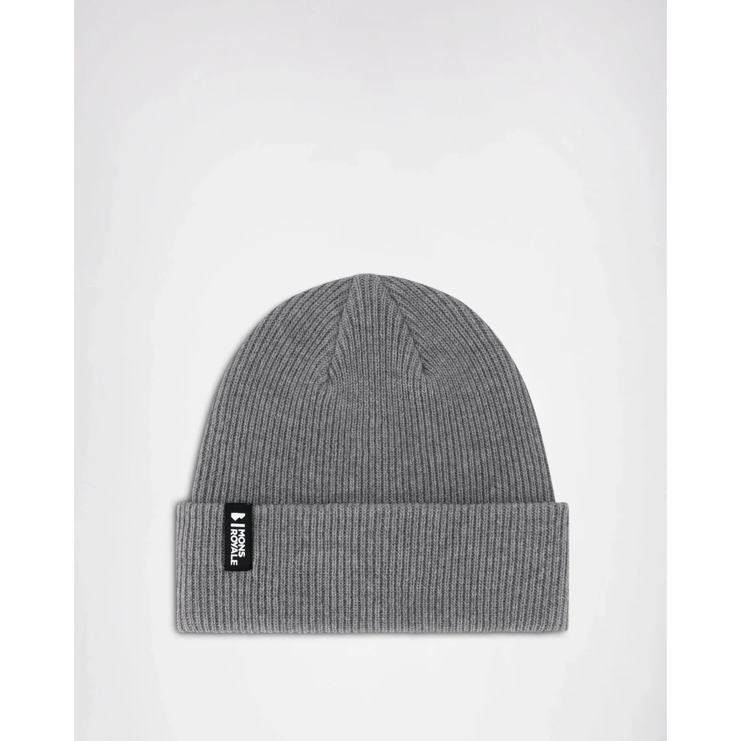 Chunky Logger Merino Beanie Strickmütze, Grau, Rippstrick, Umschlagbund