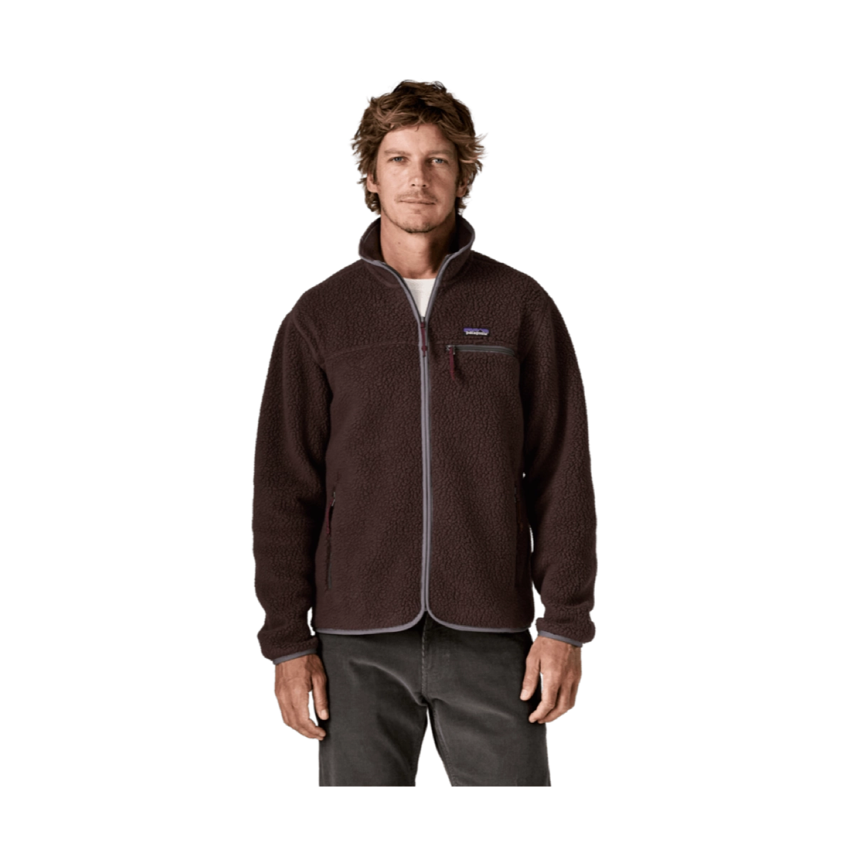 Fleecejacke, Braune Fleece, Reißverschluss vorne, Brusttasche, Vollreißverschluss-Fleece