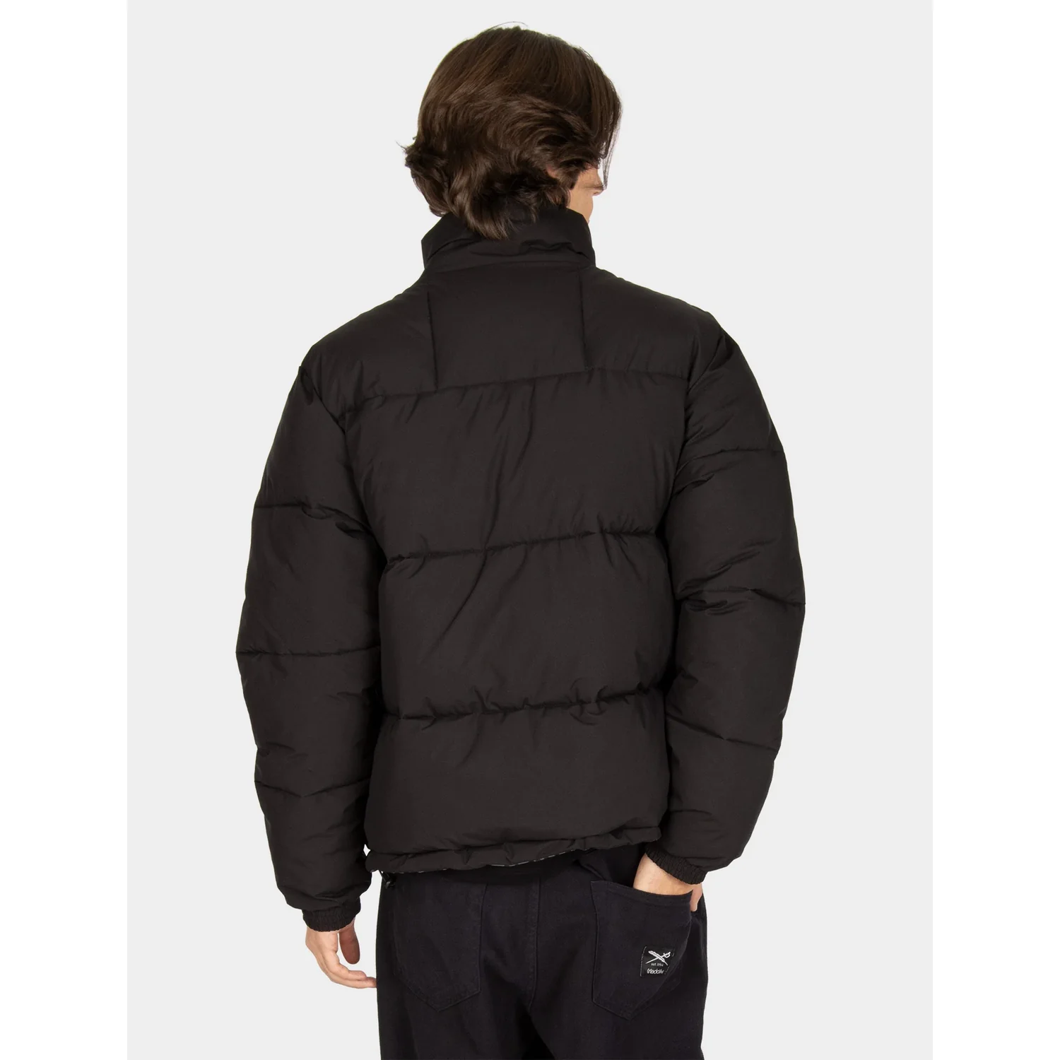 Veste pour homme, veste matelassée, noire, col montant, surpiqûres transversales