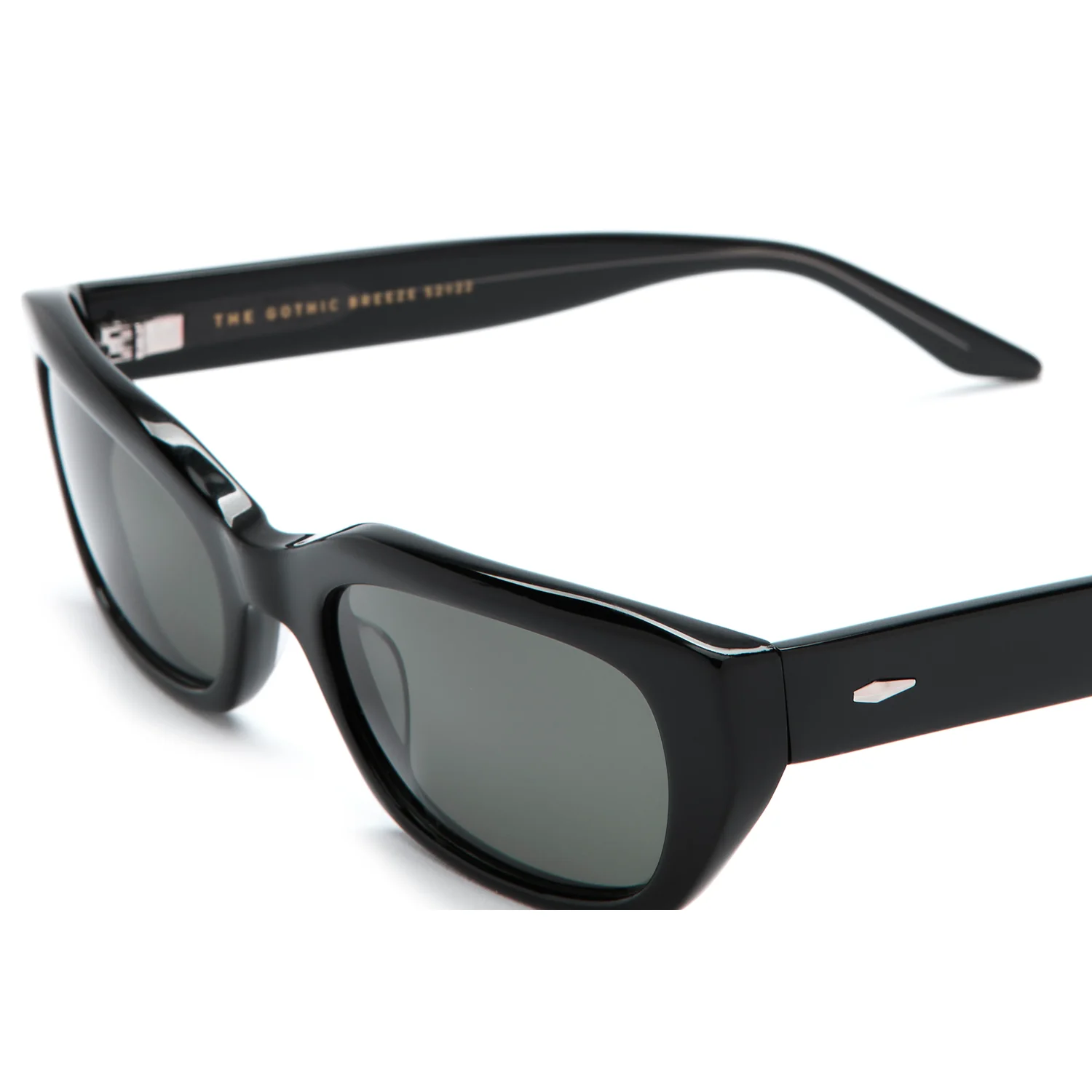 The Gothic Breeze Polarized Sonnenbrille, schwarzer Kunststoffrahmen, graue Gläser, rechteckige Form, breite Bügel