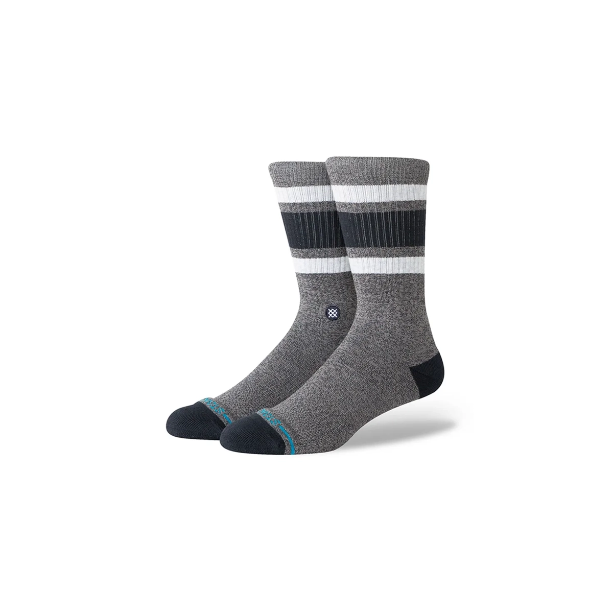 Chaussettes, chaussettes longues, rayées, gris-noir, renforts aux bords