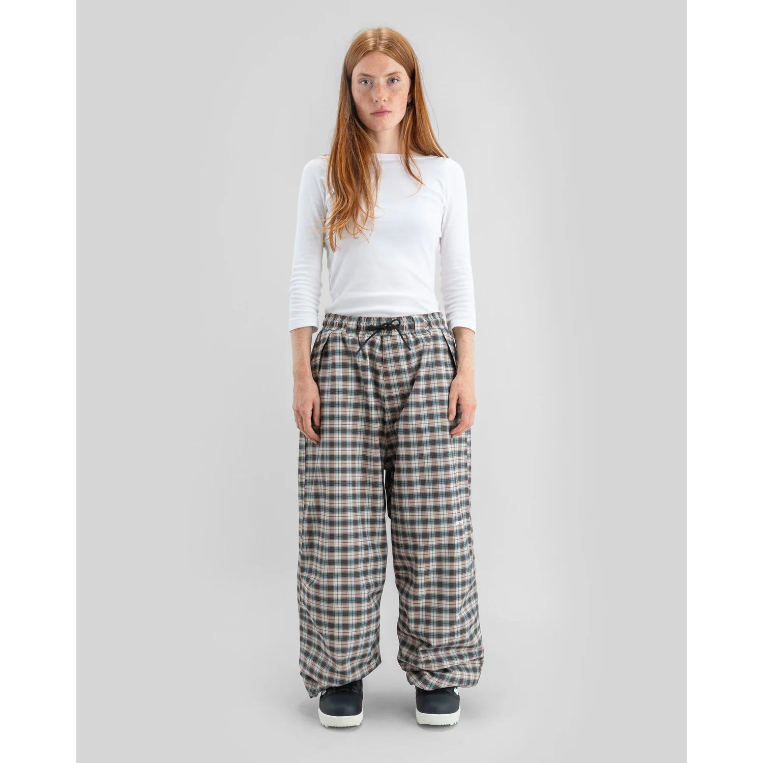 Park Pants Print 2L Pantalon pour femme, pantalon à carreaux, jambes larges, taille élastiquée, cordon de serrage