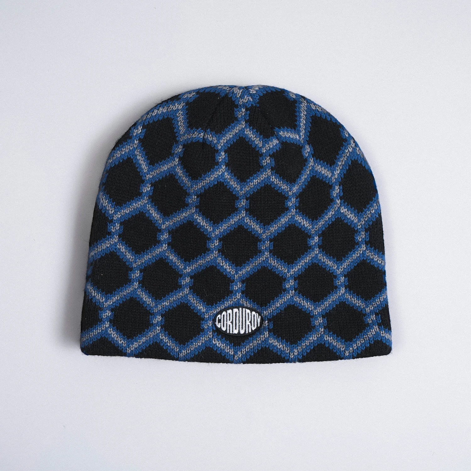 Keep Out Skully Strickmütze, Schwarz-blau, Wabenmuster, Strickstoff, Umschlaglos