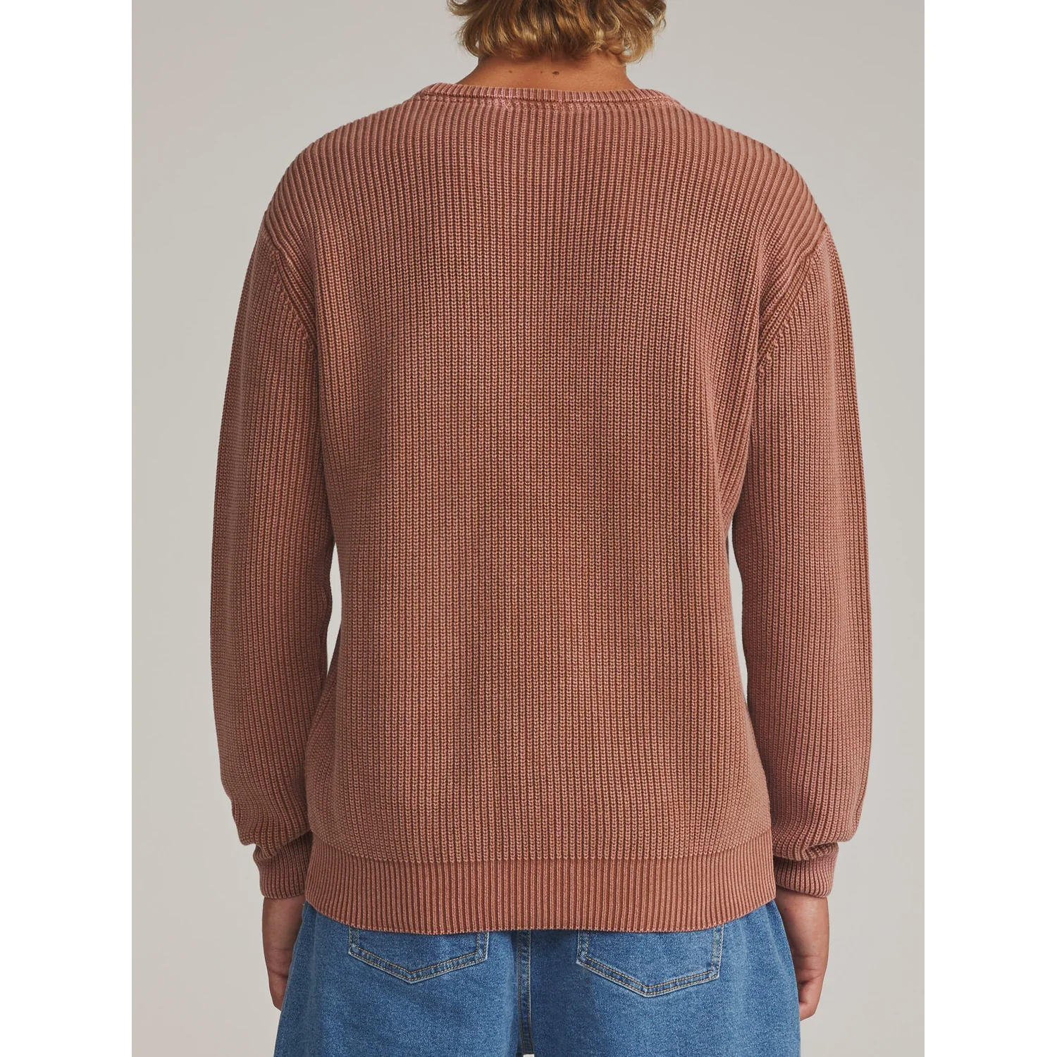 Strickpullover, Rundhalsausschnitt, Rippstrick, Rostbraun, Langarm