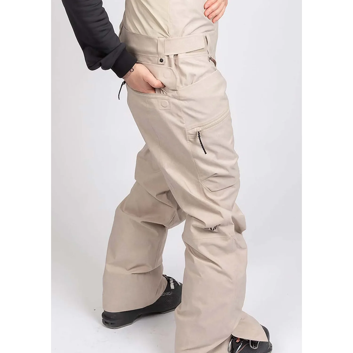 W Manifest Lined 2L Bib Pantalon de ski, beige, coupe ample, poches zippées, poches cargo