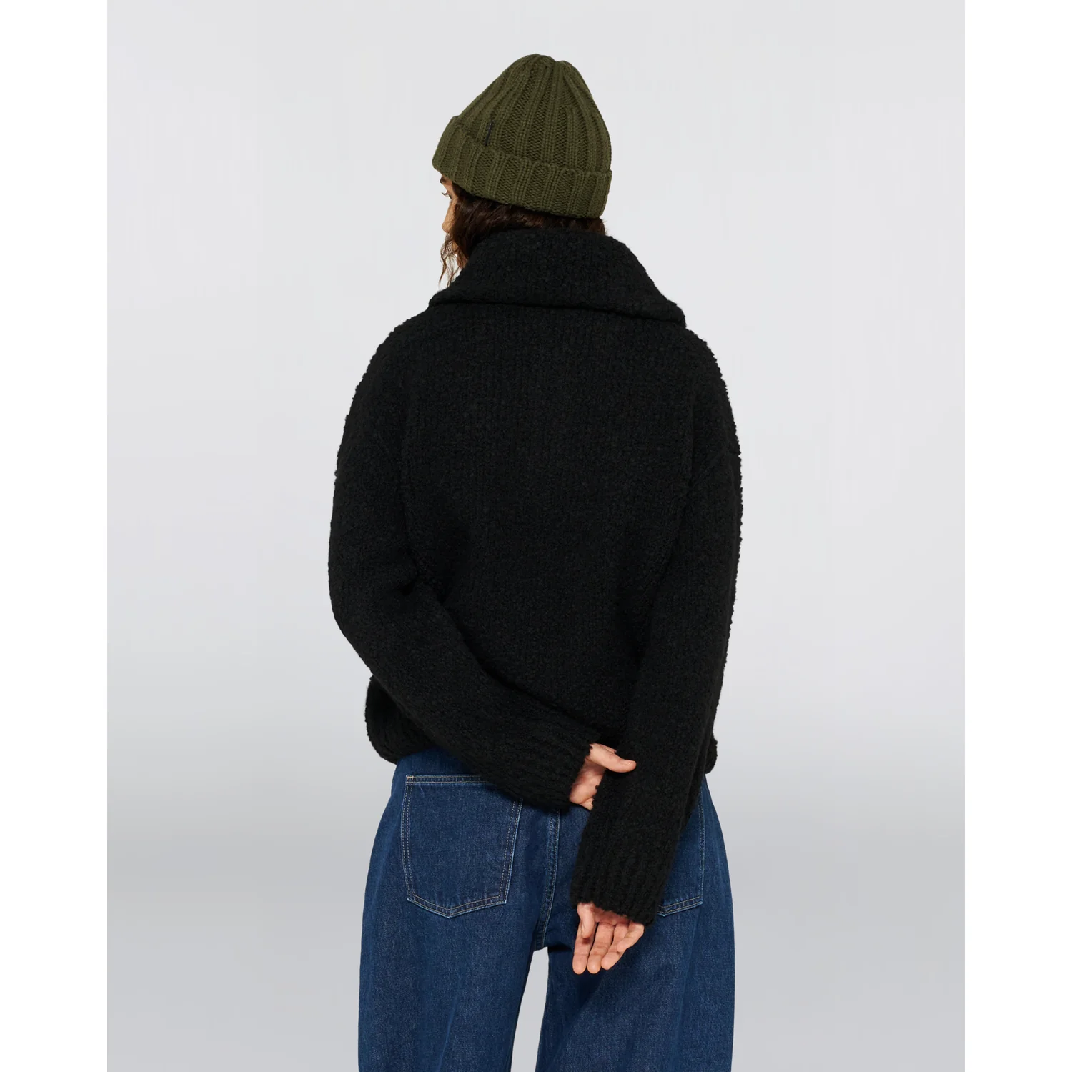 W' Neva Sweater Strickpullover, Schwarz, Strukturstrick, Schalkragen, Langarm