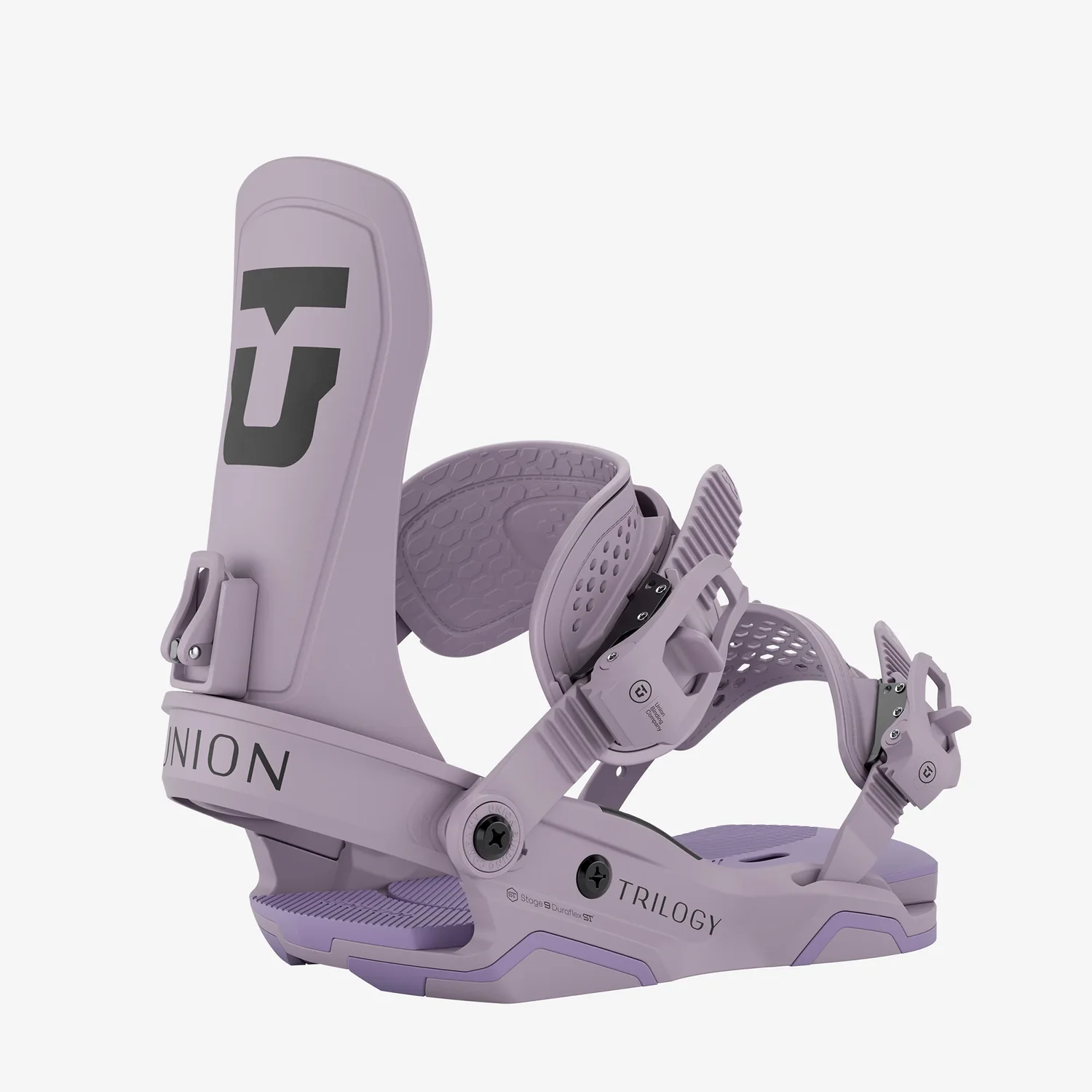 Snowboardbindung, Fliederfarben, Ratschenverschlüsse, Verstellbare Bindung, Kunststoff