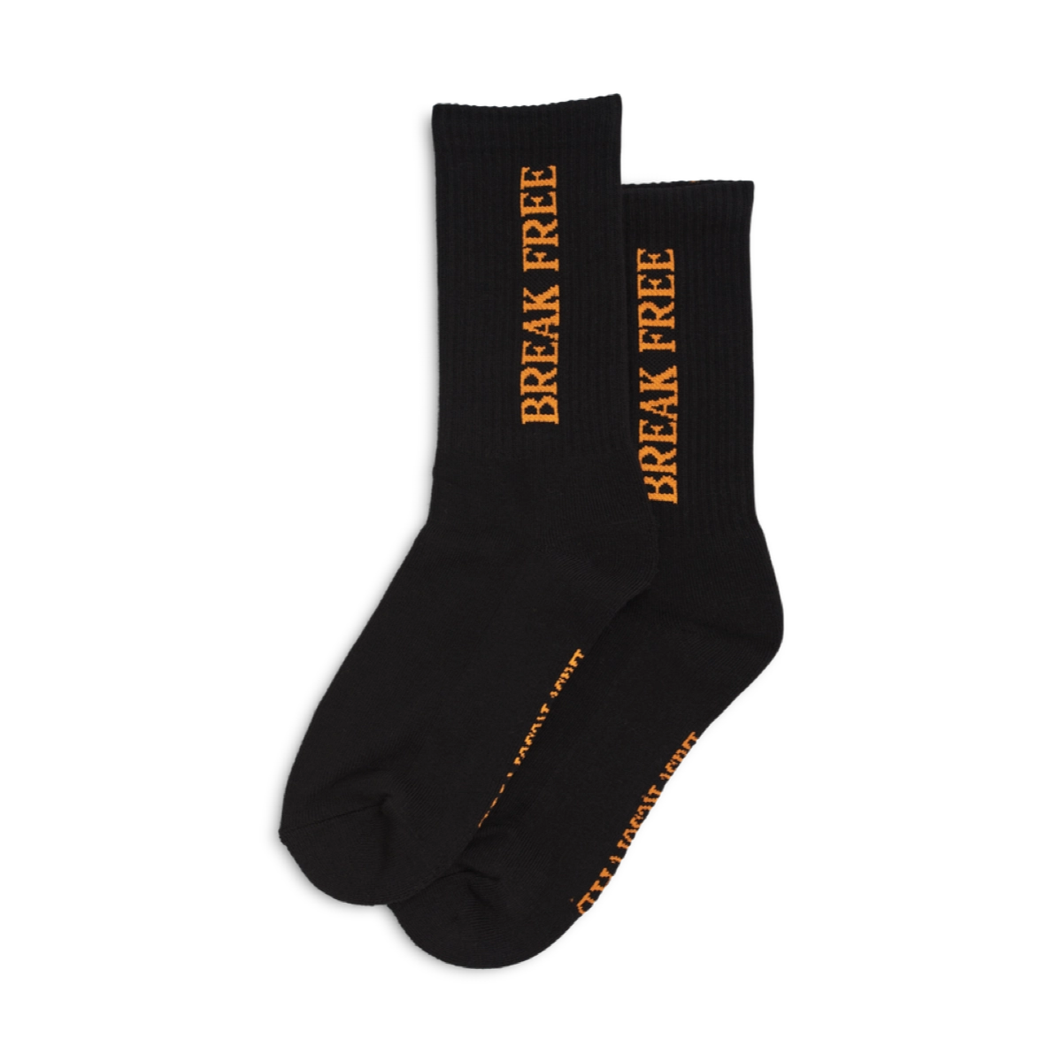 Socken, Crew-Socken, Schwarz, Oranger Text, Markenfrei