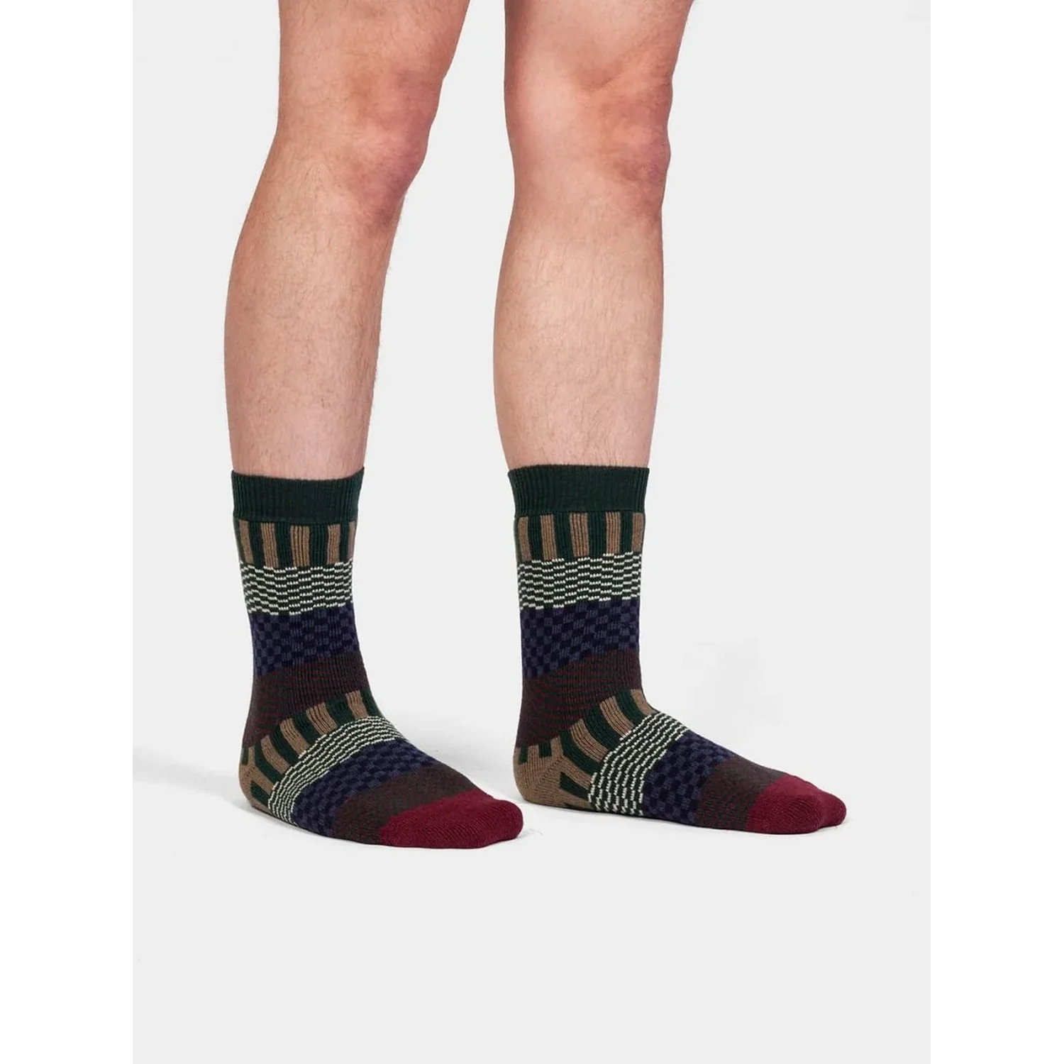 Extra Cozy Enni Chaussettes pour homme, motifs colorés, rayées, longueur cheville, bord-côte