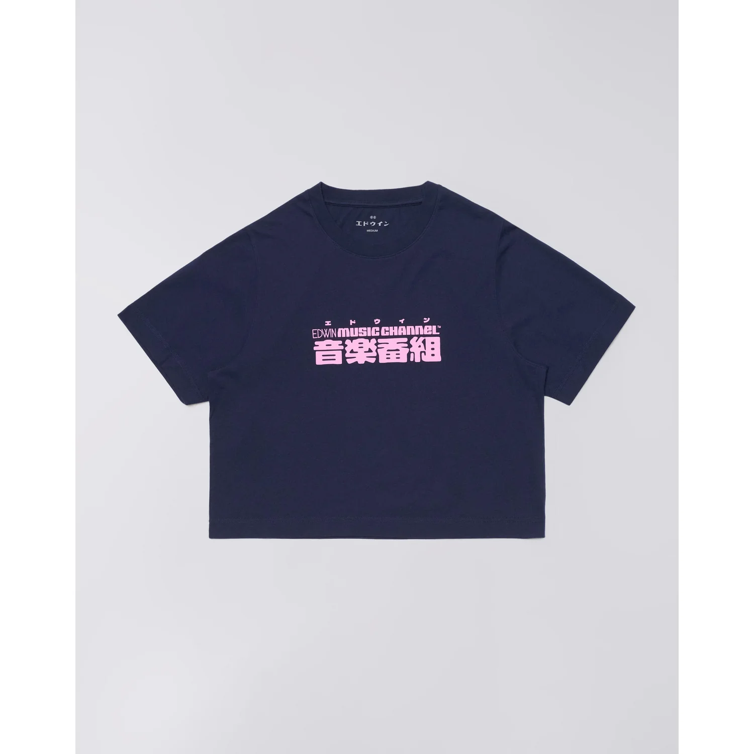 W' Ongaku T-Shirt T-Shirt, Marineblau, Rundhalsausschnitt, Kurze Ärmel, Rosa Frontprint
