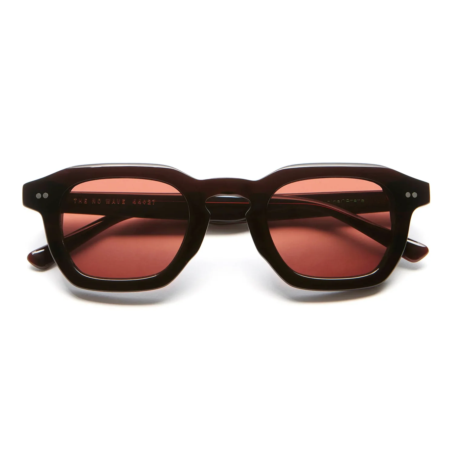 Sonnenbrille, schwarzes Gestell, rote Gläser, Acetatgestell, Doppelsteg