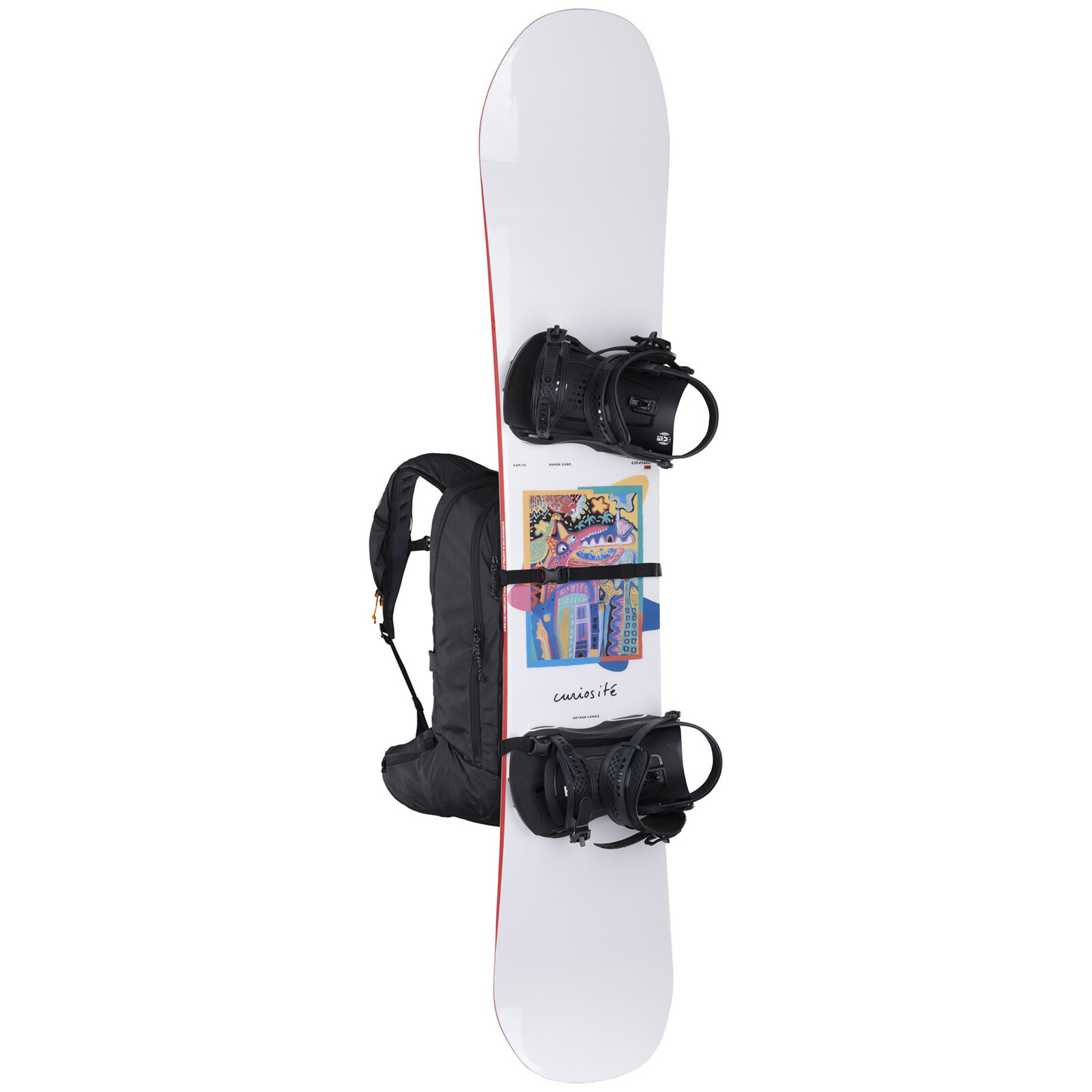 Snowboard, fixations, sac à dos, planche de snowboard, reproduction artistique