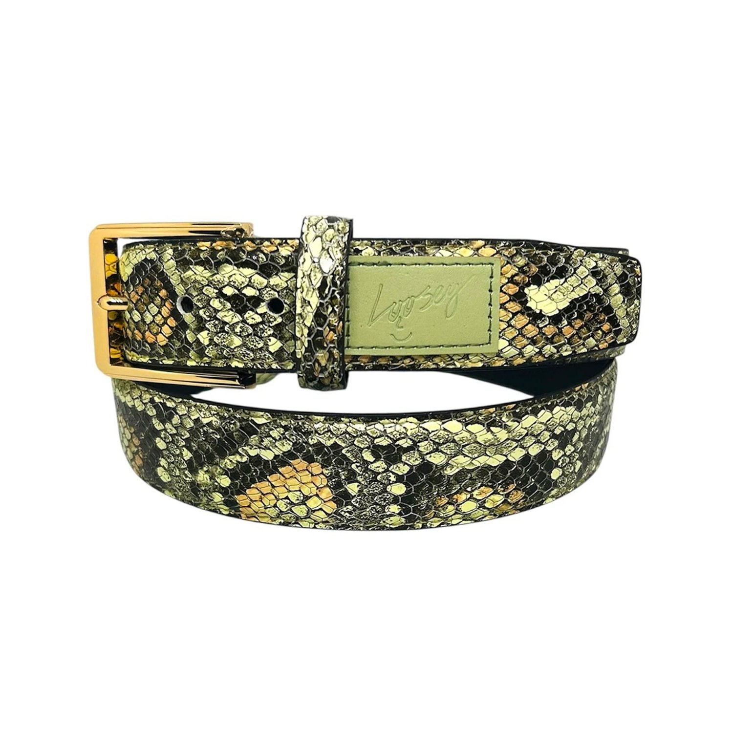 Ceinture, imprimé serpent, cuir, jaune et noir, largeur