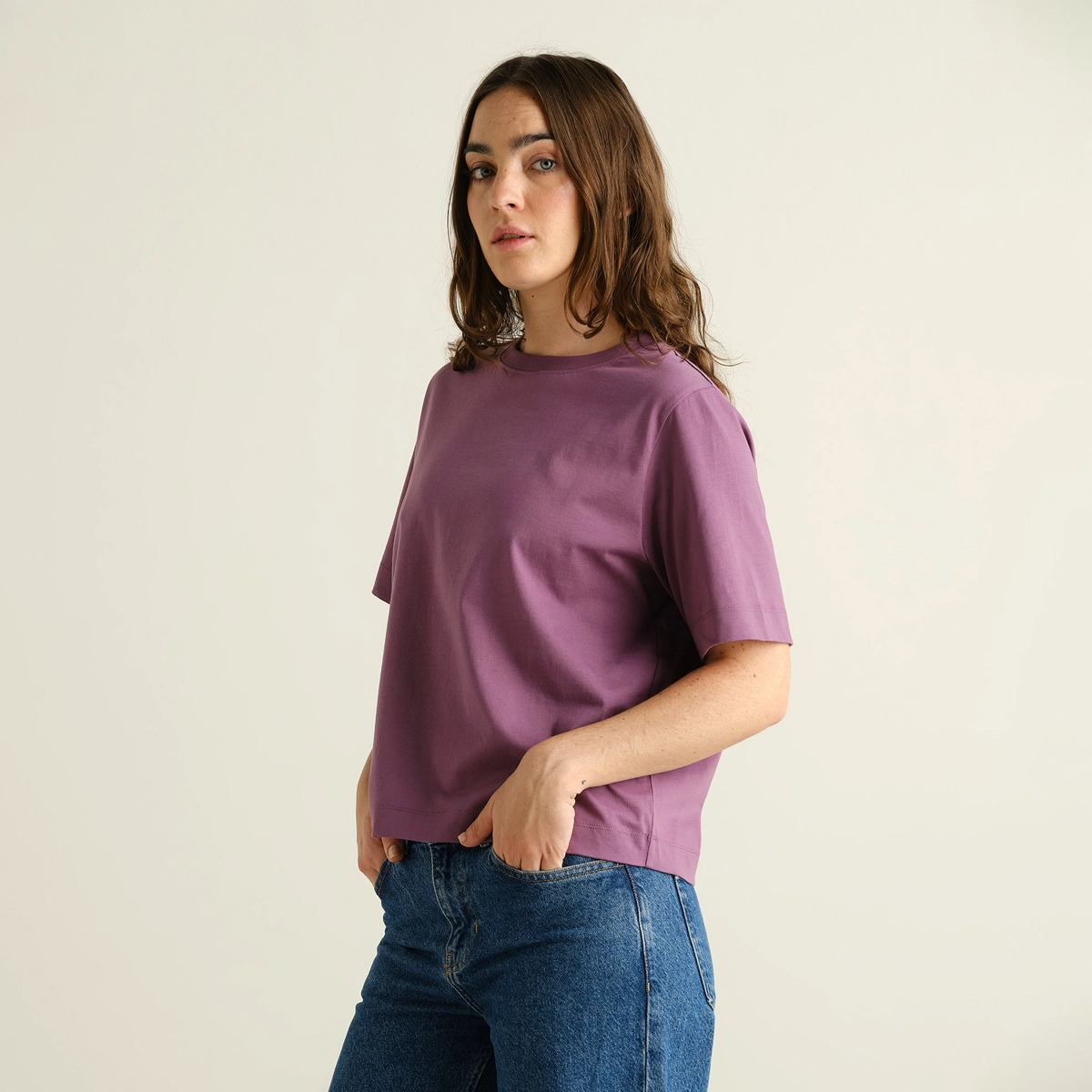 t-shirt, kurzarmiges, lila, weich, unifarbig, t-shirt, kurzarm, lila, unifarbig, casual Oberteil