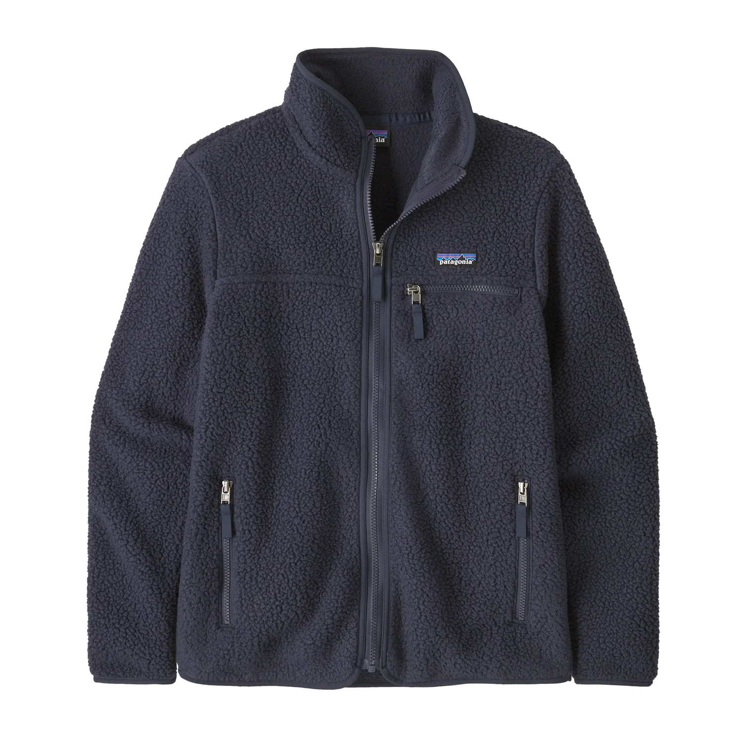 W's Retro Pile Jkt Fleecejacke, Teddyfleece, Dunkelblau, Stehkragen, Reißverschlusstaschen