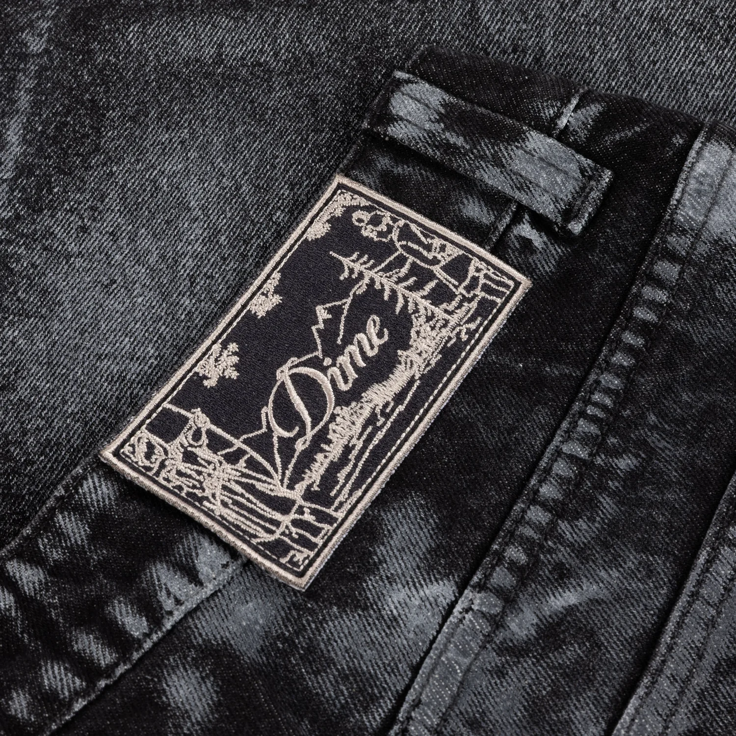 Jeansstoff, Schwarzgrau, Denim, Aufnäher, Kontrastnähte