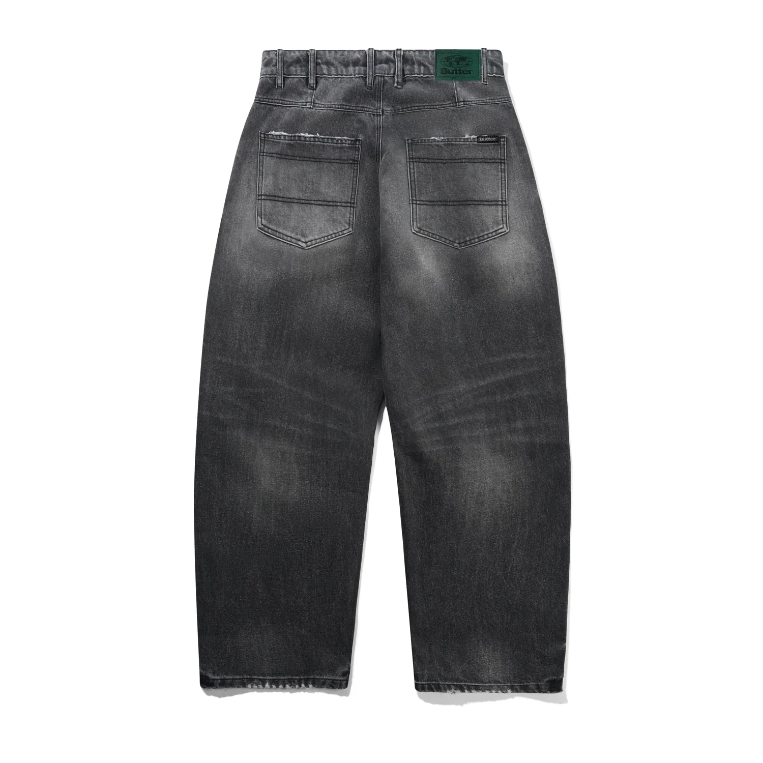 Wide Cut Denim Jeans Jean, denim gris-noir, coupe large, délavage usé, poches arrière