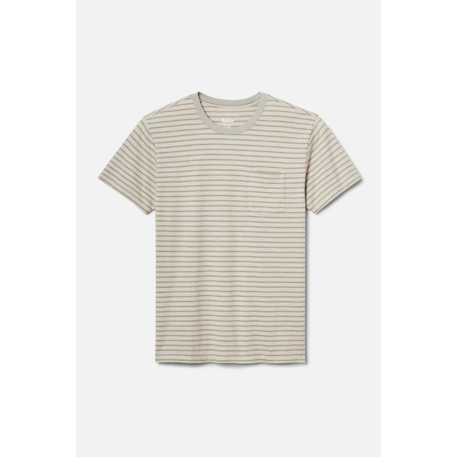 T-Shirt, Gestreift, Brusttasche, Kurzarm, Beige
