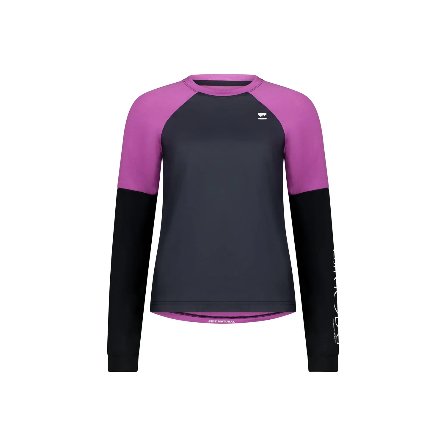 T-shirt à manches longues, manches raglan, noir, violet, col rond