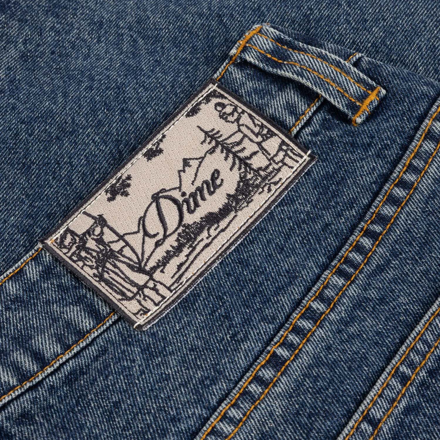 Relaxed Denim Pants Jeansstoff, Dunkelblau, Denim, Gürtelschlaufe, Lederpatch