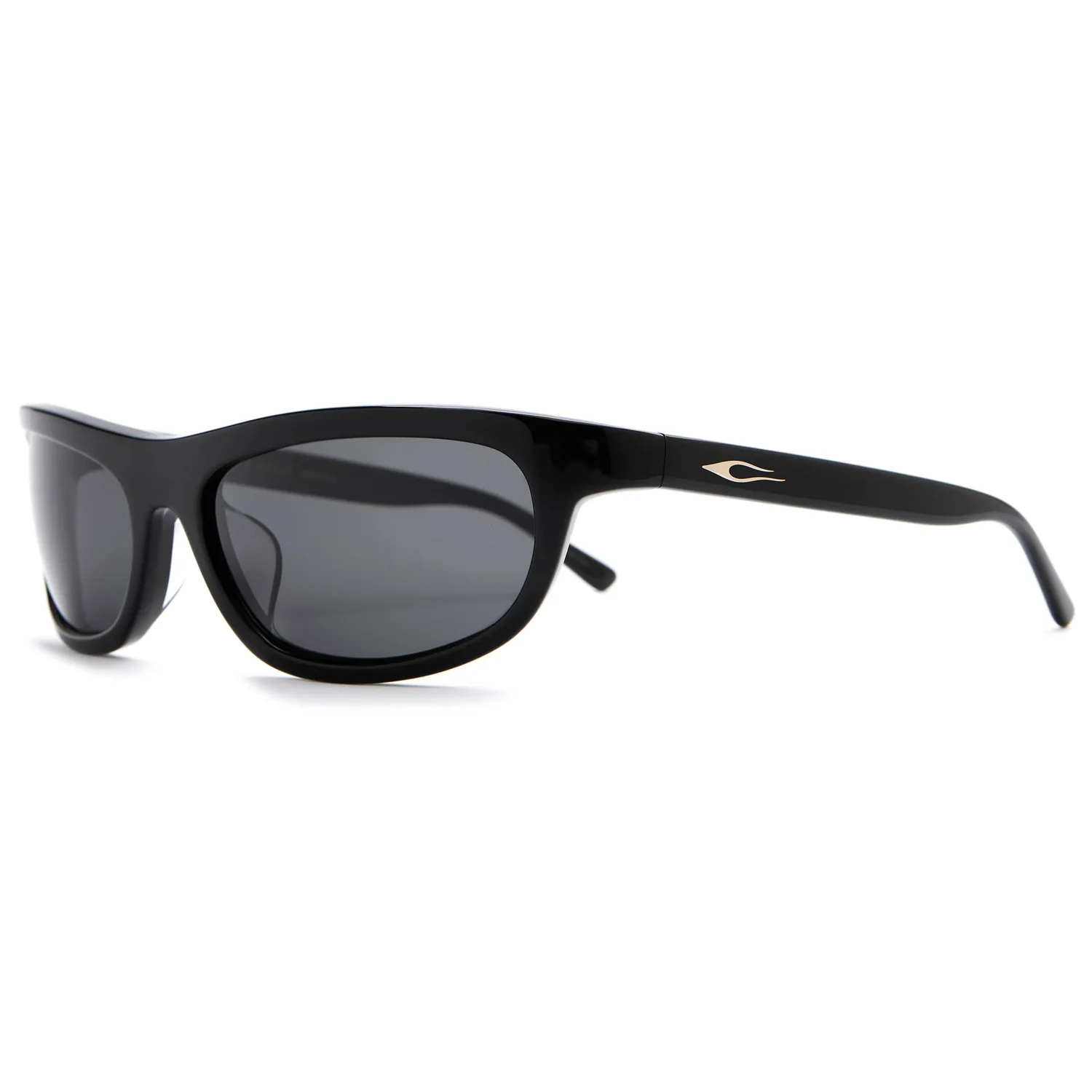 Sonnenbrille, schwarzer Kunststoffrahmen, graue Gläser, rechteckige Gläser