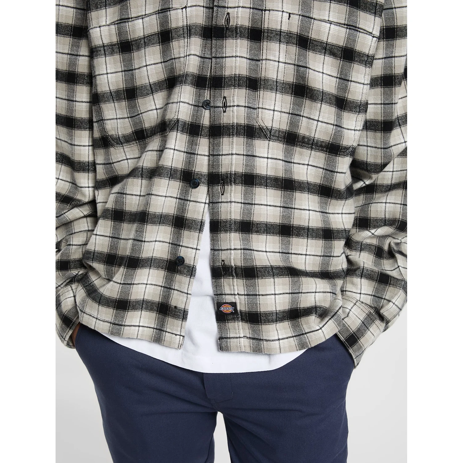 Jerome Flannel Shirt Hemd, Karomuster, Schwarz-weiß, Knopfleiste, Brusttasche
