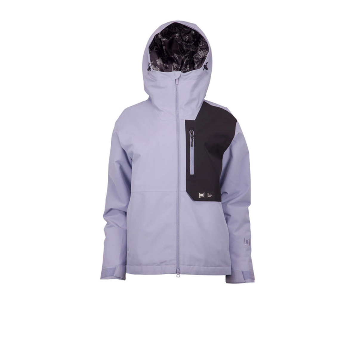 Fairfield Jacket Veste hardshell, veste à capuche, coupe-vent, violet clair, poche zippée, veste de pluie, capuche, fermeture éclair, bloc de couleur, mélange de matières